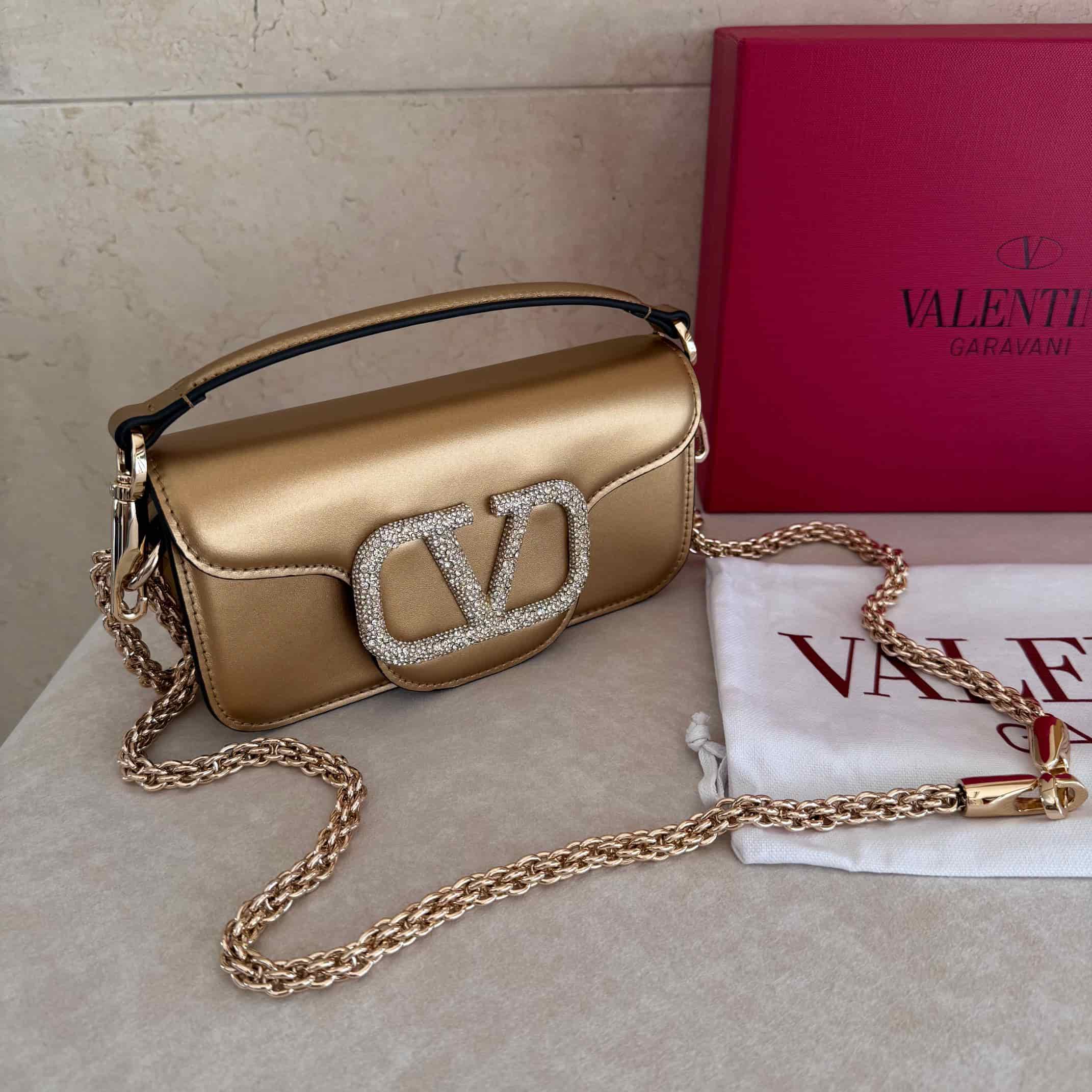 Valentino Garavani Locò Mini leather shoulder bag with crystal VLogo High