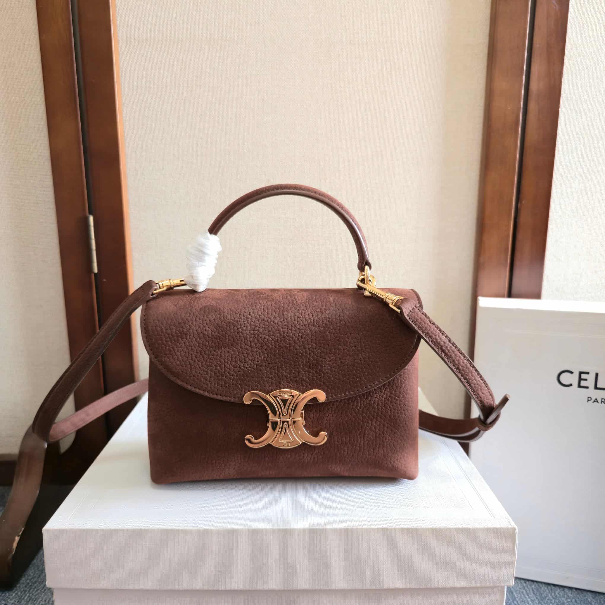 Celine Mini Nino Bag in Chestnut Grained Nubuck Calfskin High