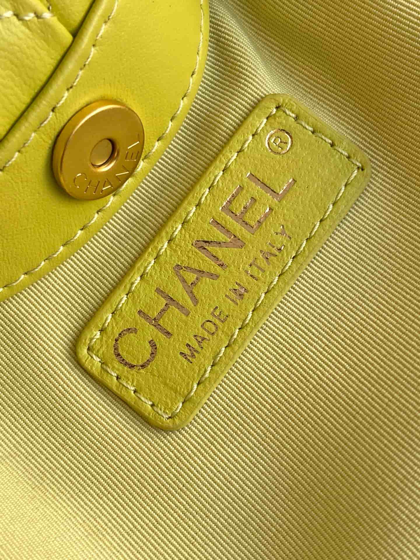 Chanel Mini Hobo Bag Lambskin-Shell Effect Plexi & Gold-Tone Metal Yellow AS4981 High