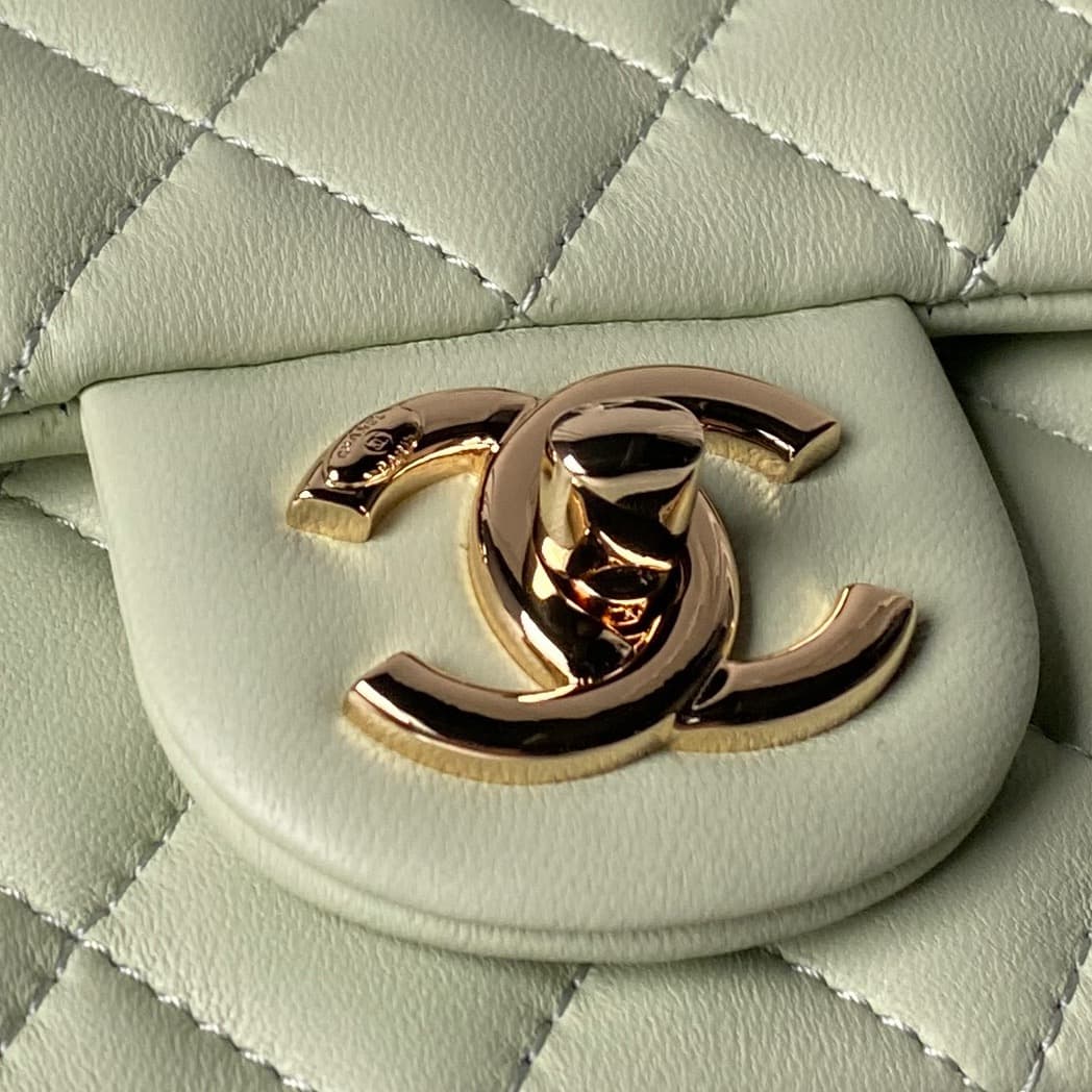 Chanel Mini Classic Flap Bag Lambskin & Gold-Tone Metal AS5758 Light Green High
