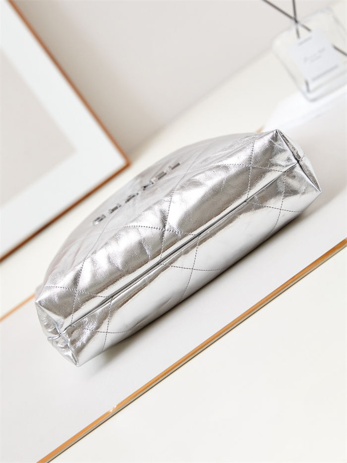 Chanel 22 SMALL HANDBAG Metallic Calfskin & Silver-Tone Metal AS3260 Silver A