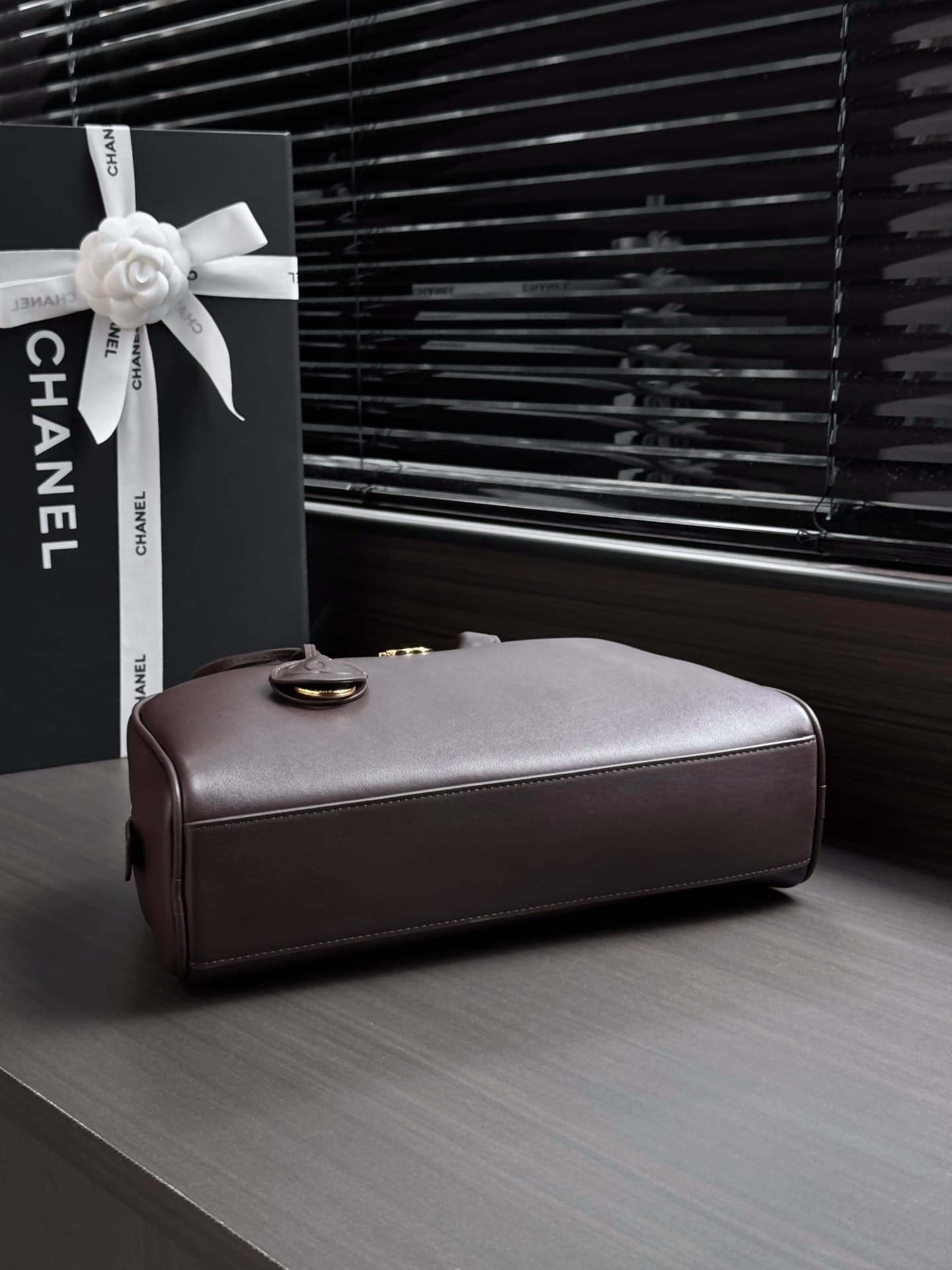Chanel Large Bowling Bag Calfskin & Gold-Tone Metal Dark Brown AS6580 High