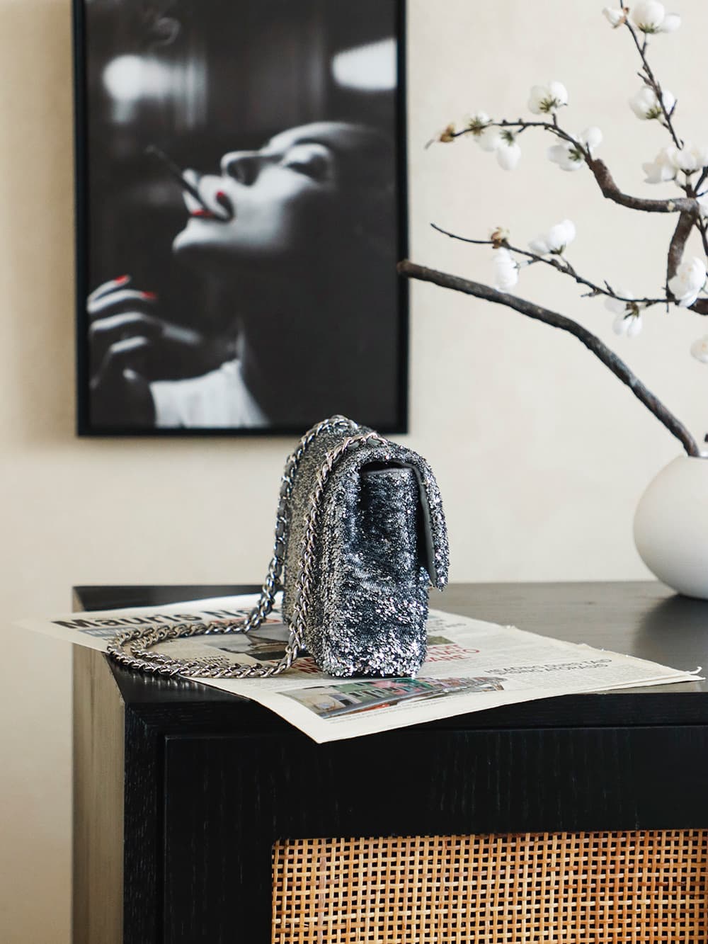 Chanel Flap Bag With Silver Sequins A