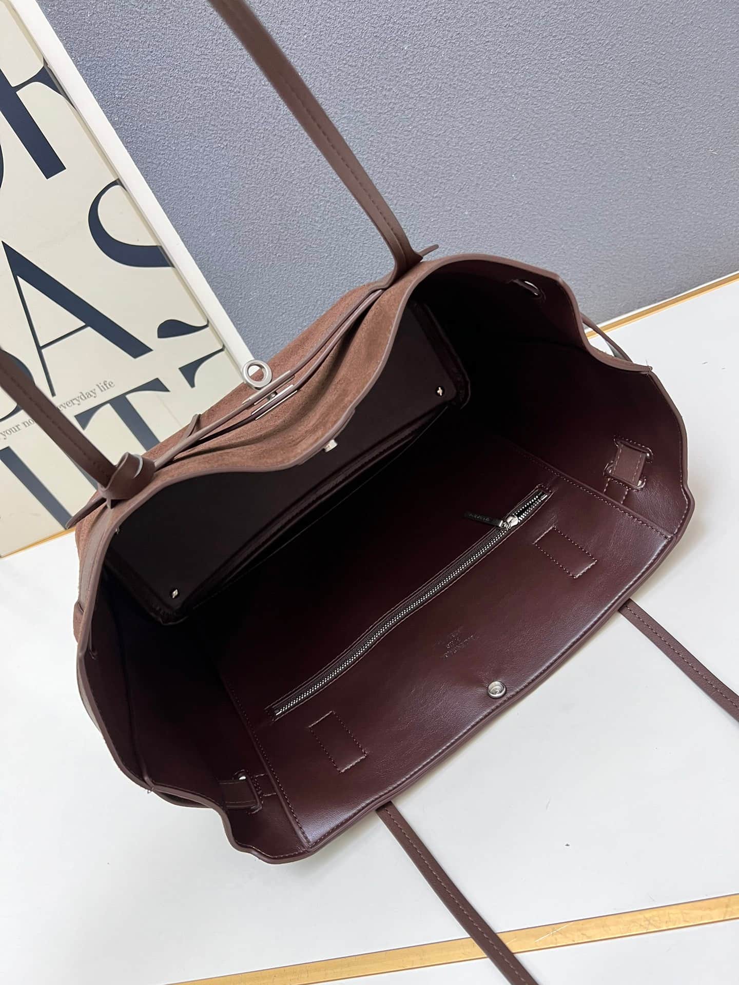 Balenciaga Bel Air Large Waxed Suede Tote Bag in brown silver hardware 1W8807 High