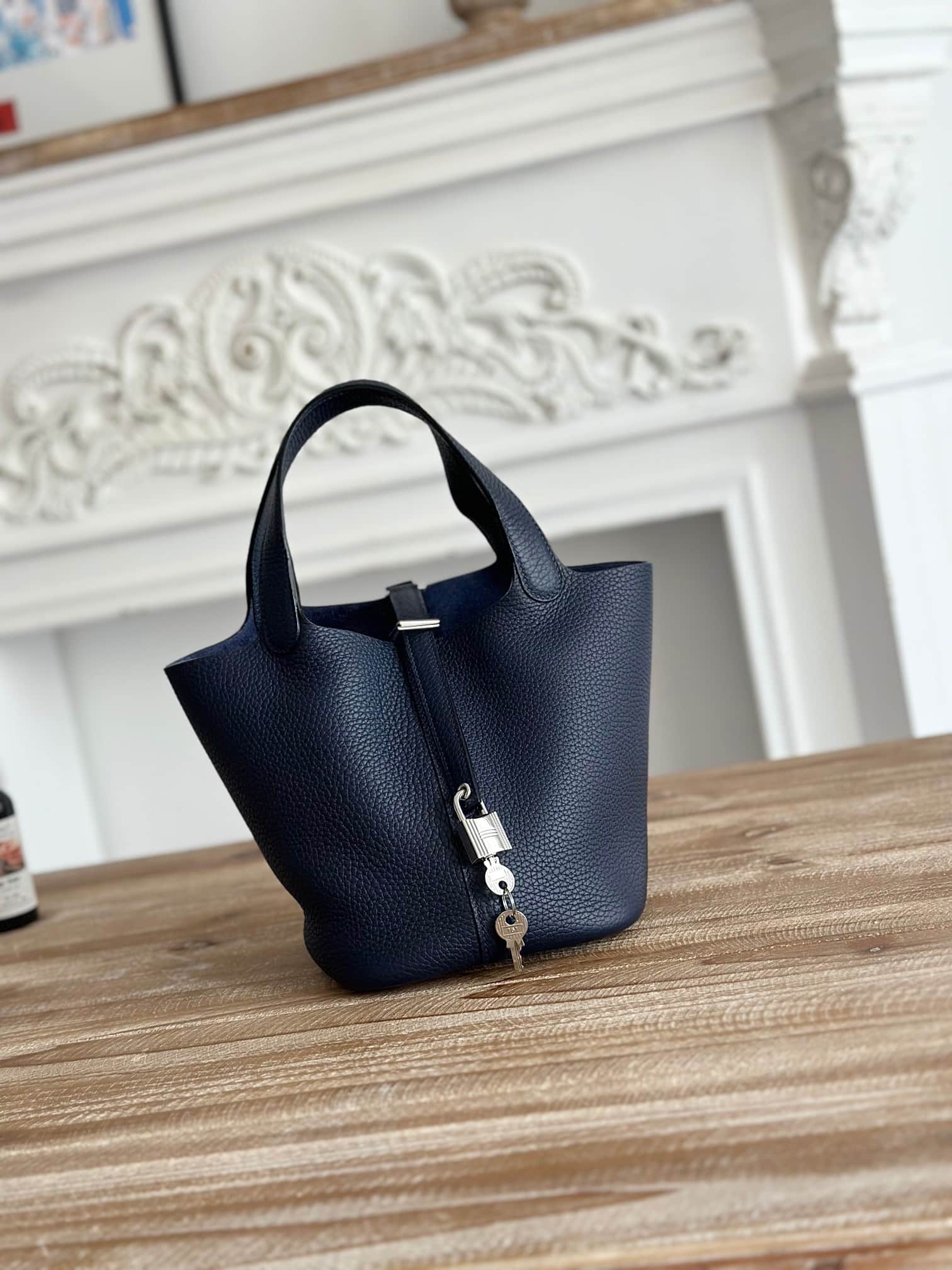 Hermès Picotin Lock 18 Bucket Bag TC Leather Silver Metal Bleu Saphir Wax High