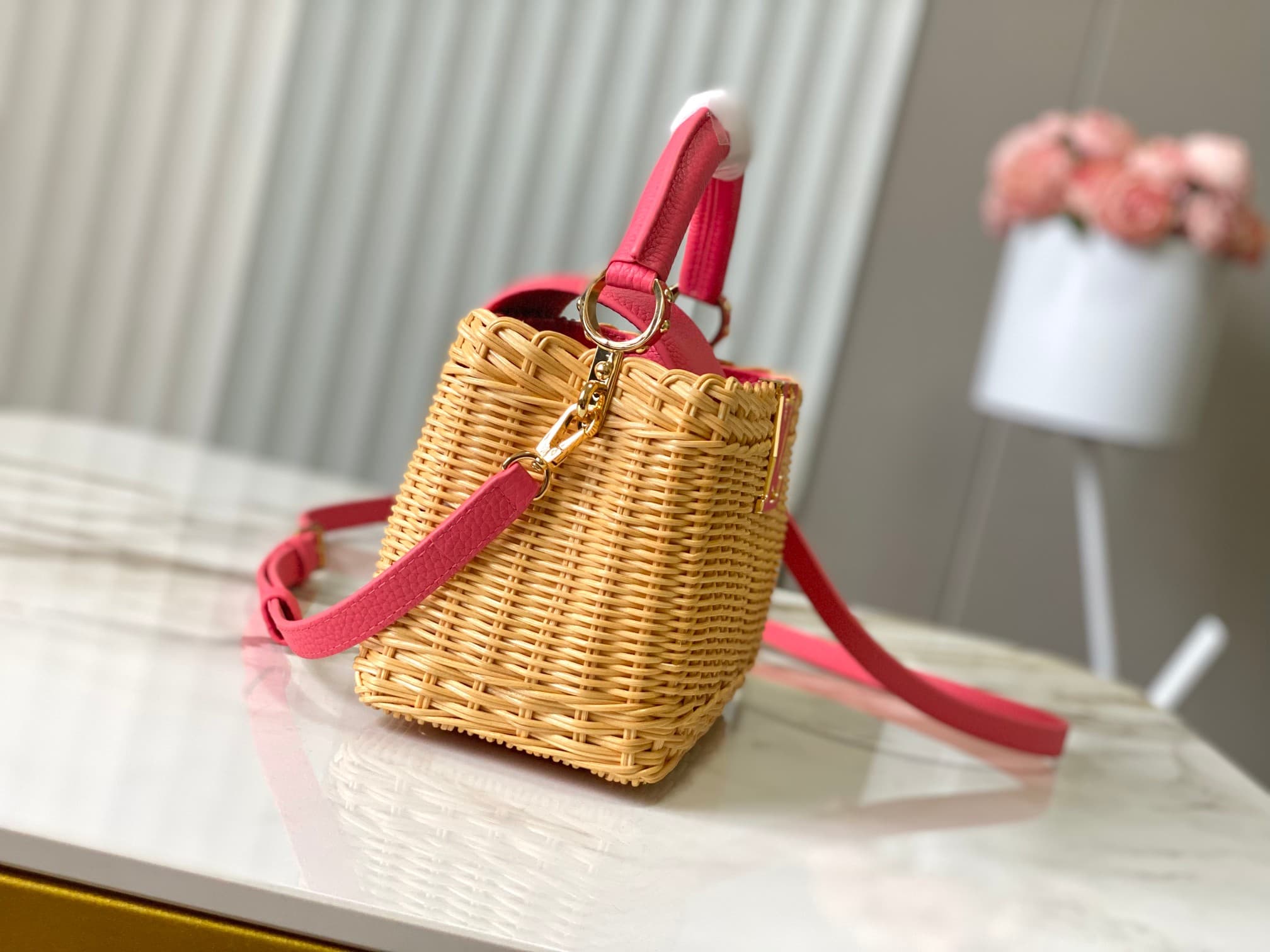 Louis Vuitton Capucines Mini Rattan and cowhide leather M26005 Pink Top