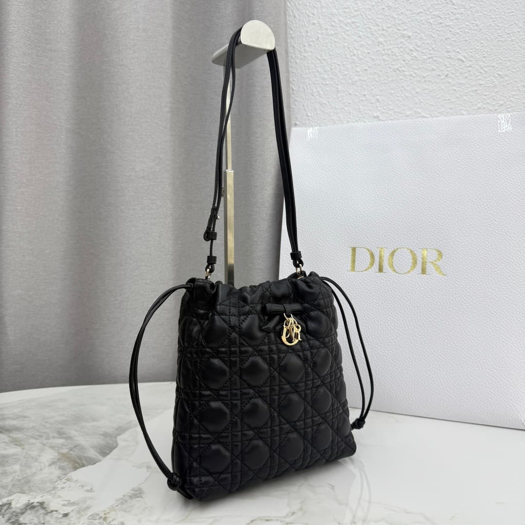 Adiorable Mini Bucket Bag Black Cannage Lambskin High