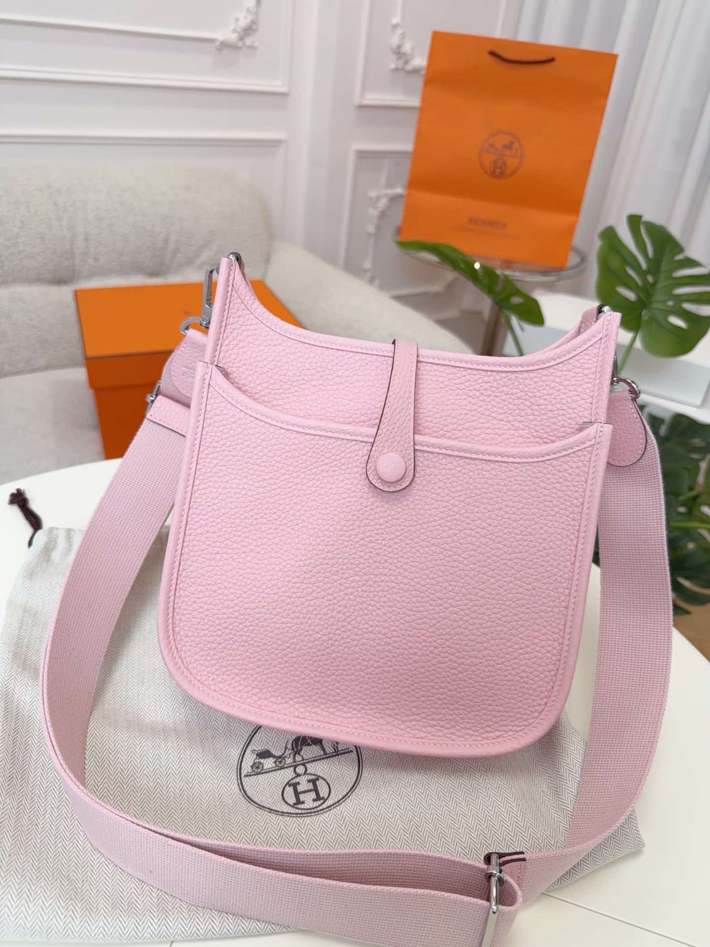Hermes Evelyne Mini 23 Bag Calfskin In Pink WAX High