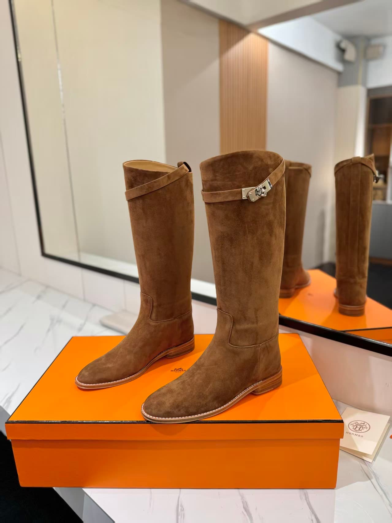 Hermès Jumping Supple Boots in Brown Suede