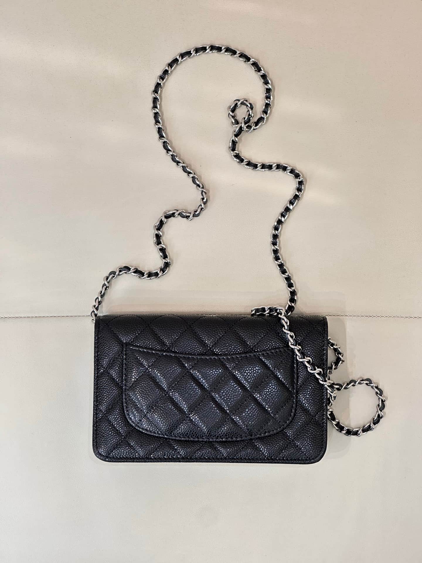 Chanel Classic Wallet on Chain Grained Shiny Calfskin & Silver-Tone Metal AP4241 Black TOP
