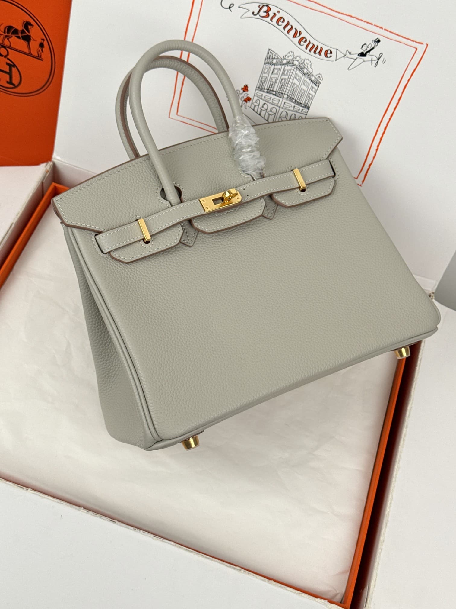 Hermes Birkin 25/30 Bag Togo Calfskin Leather Pearl Gray High