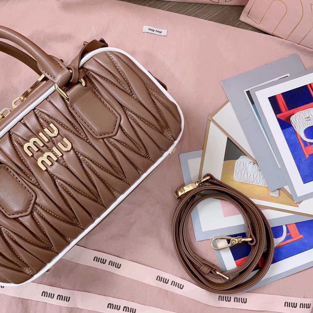 Miu Miu Arcadie matelassé nappa leather bag 5BB142 Brown High