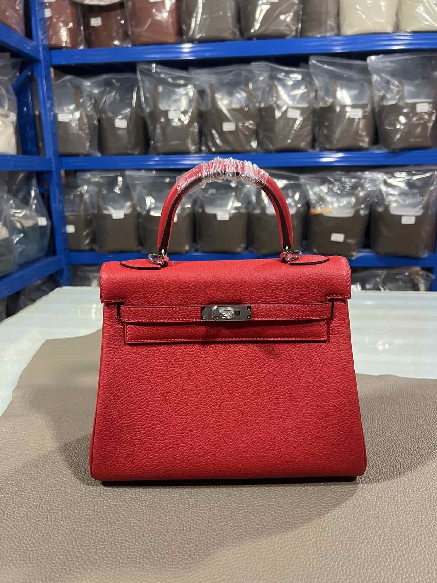 Hermes Kelly 25/28/32cm Retourne Bag Togo Leather In Red WAX High