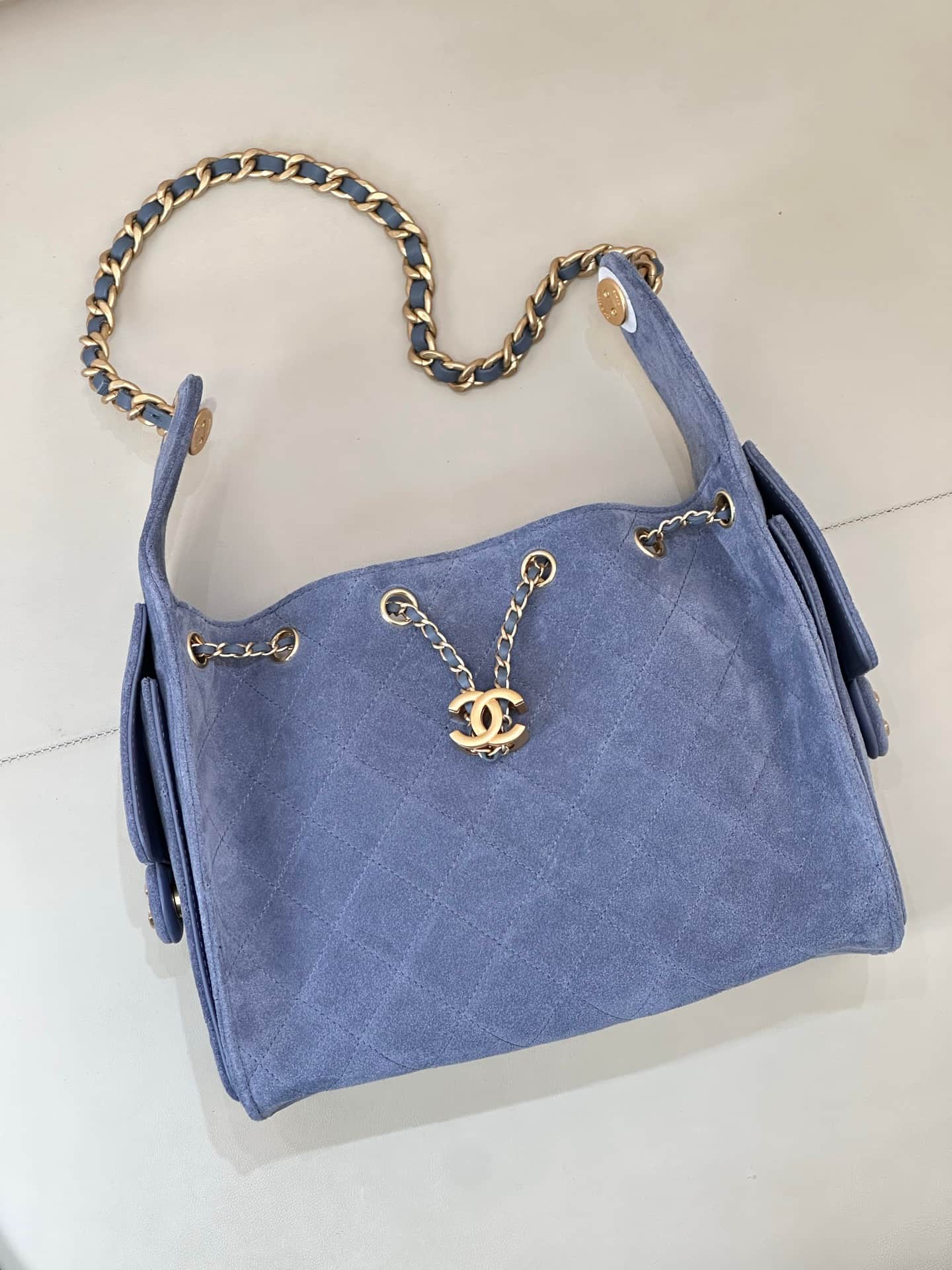 Chanel 25 Small Hobo handbag AS5293 Suede&Gold-tone Metal Blue TOP
