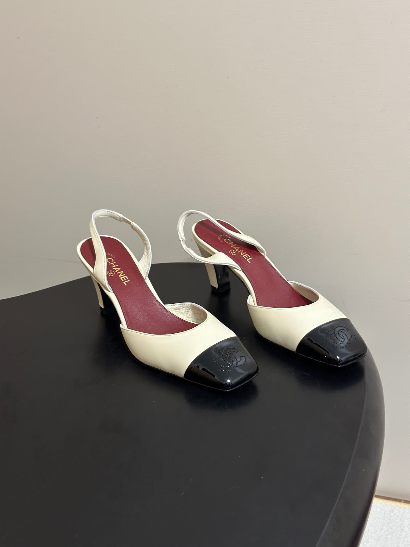 Chanel Two-tone Leather Slingback Heels