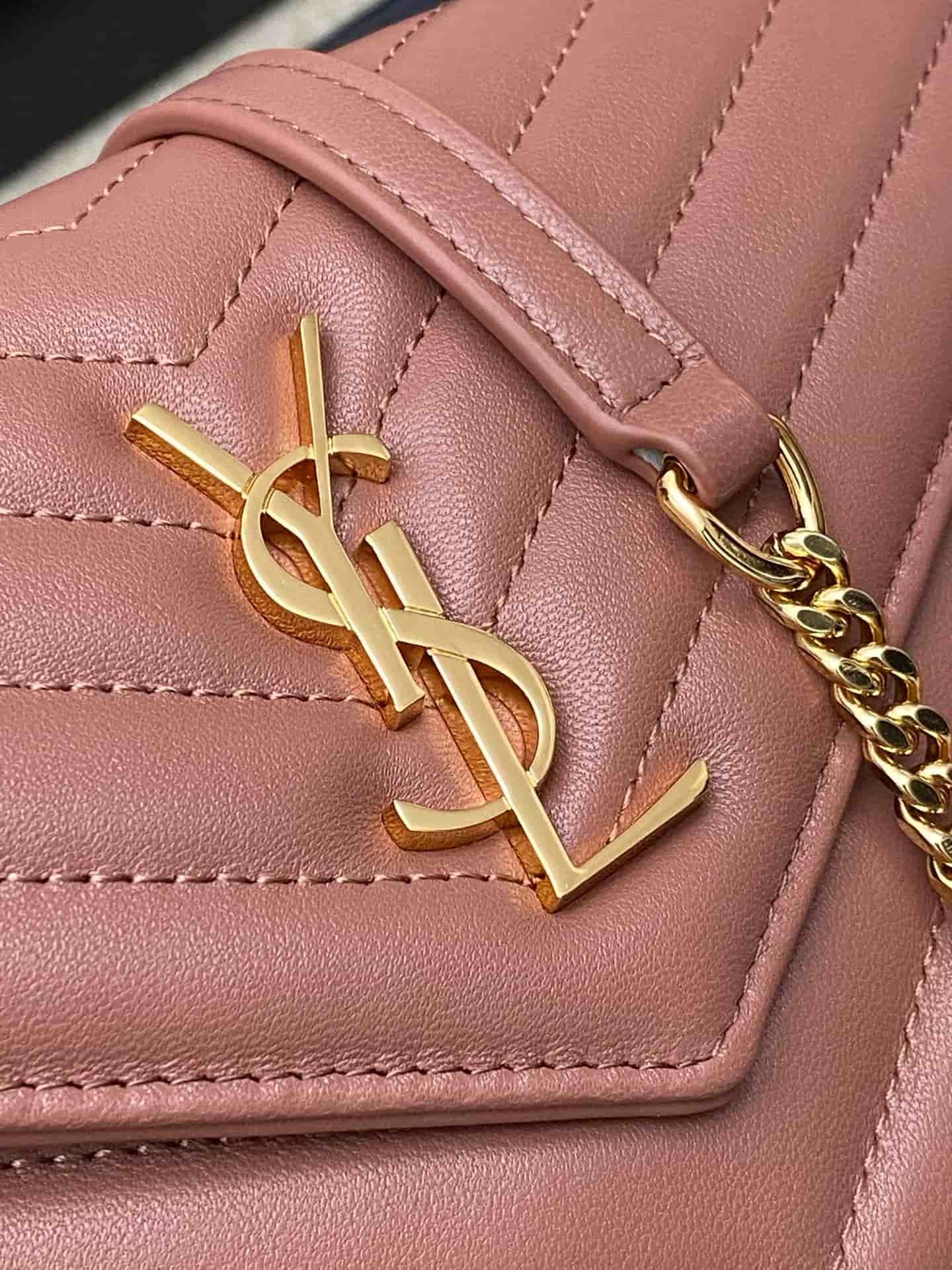 Saint Laurent Monogram Matelassé Cassandre Wallet on Chain Ice Plum Pink Lambskin 393953 High
