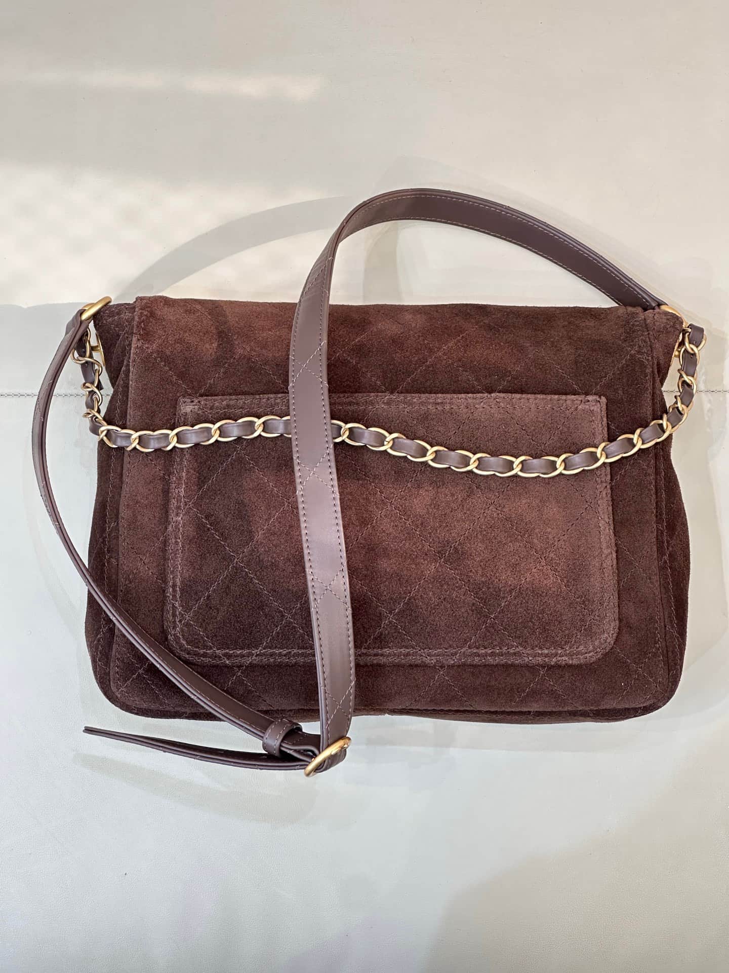 Chanel Matelasse Suede Shoulder Bag& Gold-Tone Metal Brown AS5883 TOP