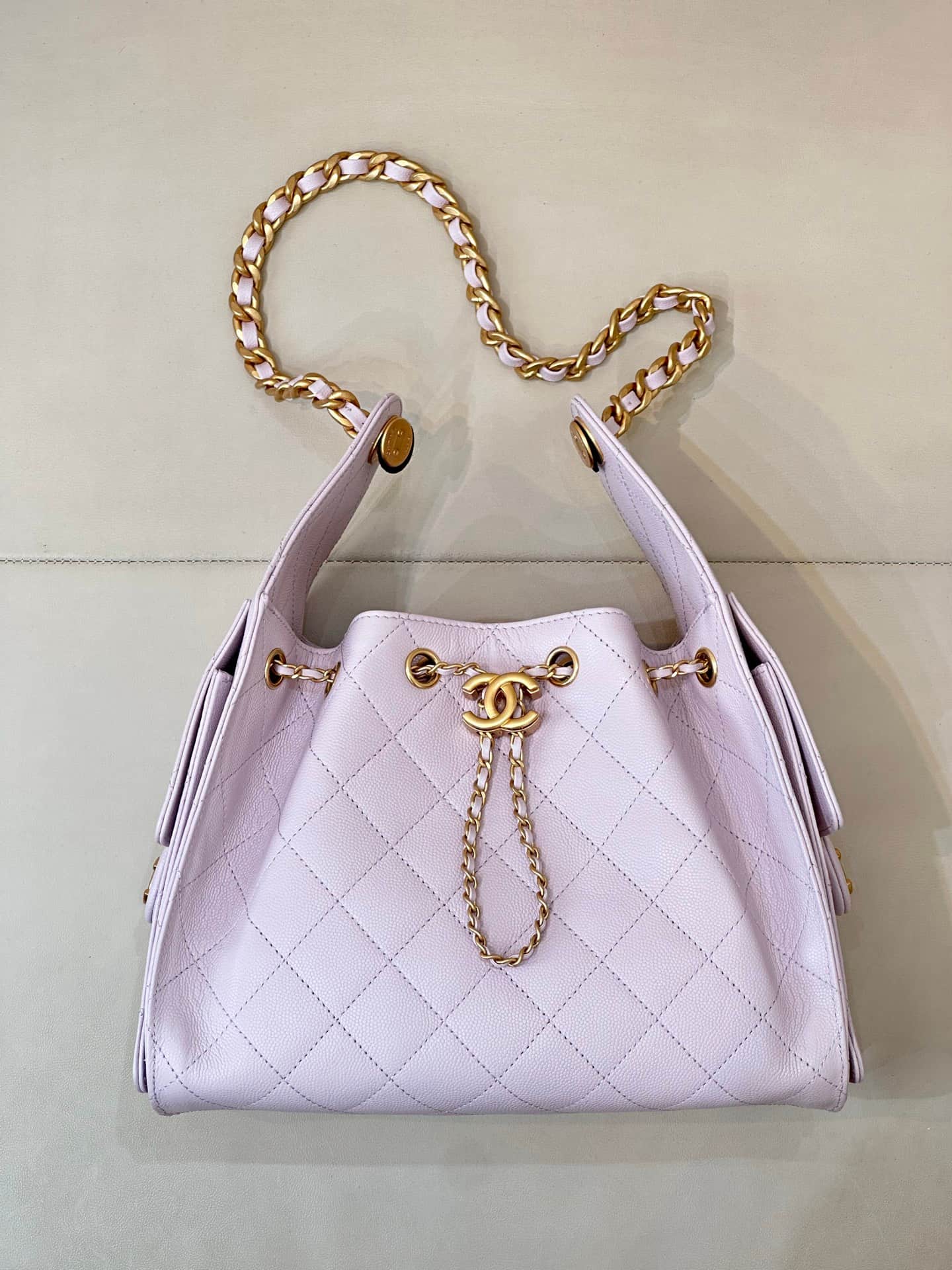 Chanel 25 Small Hobo handbag AS5293 Grained Calfskin & Gold-tone Metal Light Pink TOP