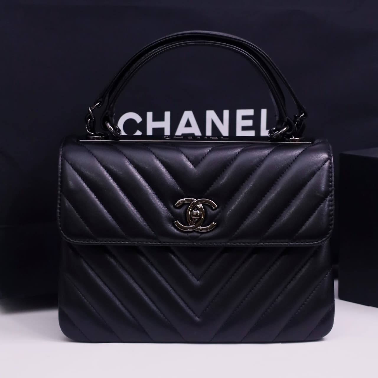 SMALL FLAP BAG WITH TOP HANDLE Lambskin Black Metal Black A