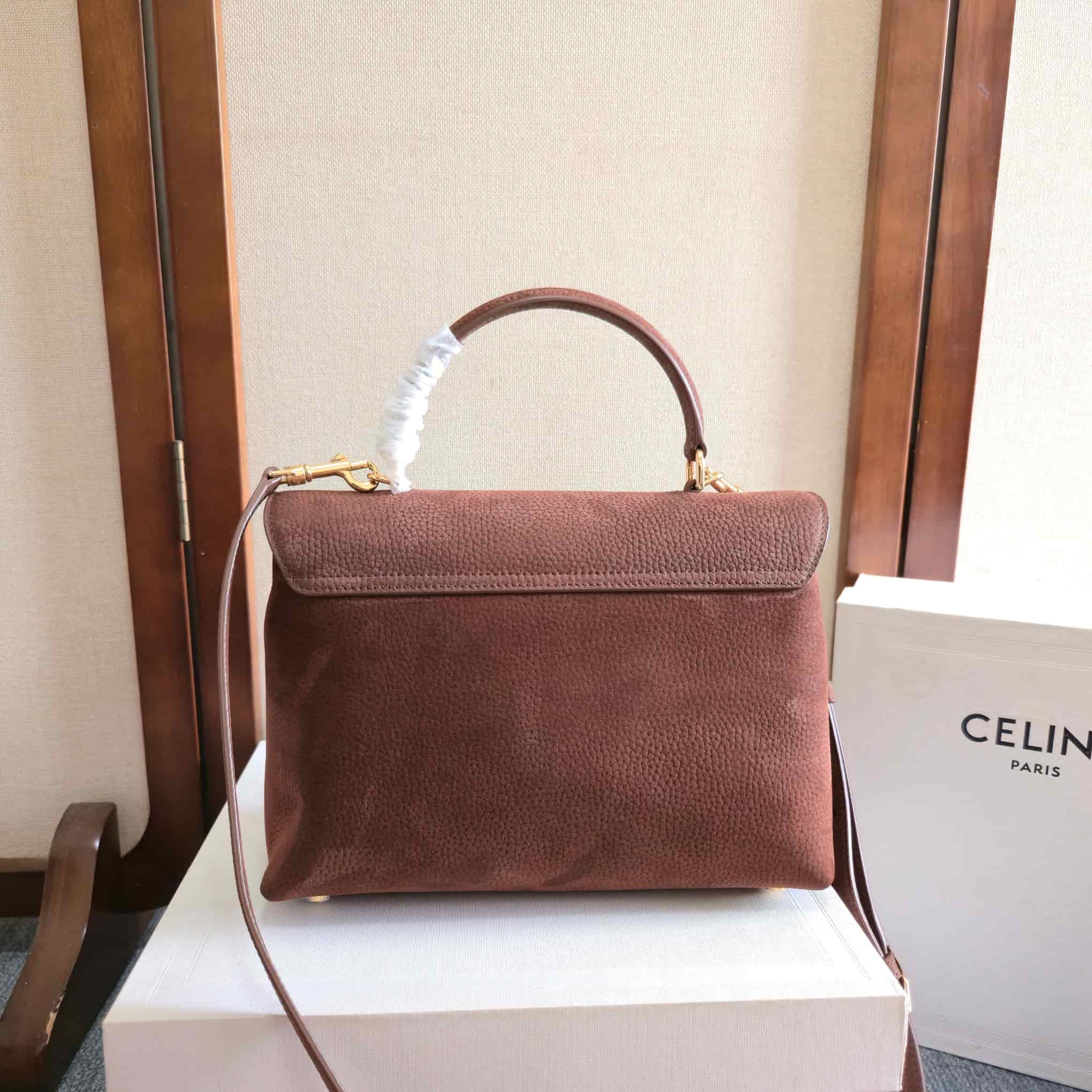 Celine Small Nino Bag in Chestnut Grained Nubuck Calfskin High