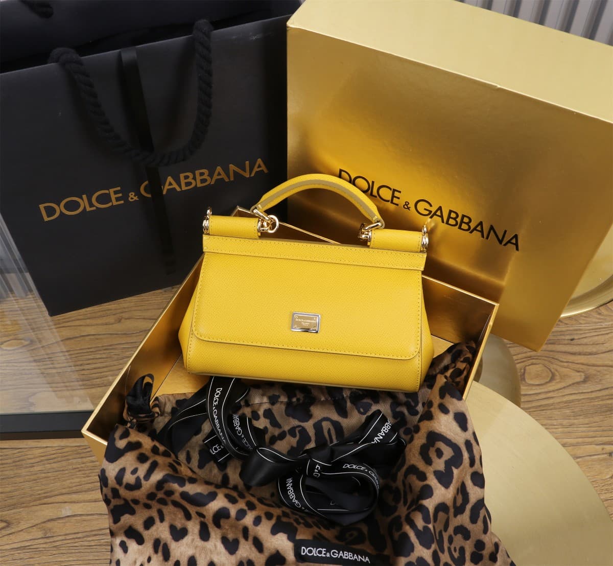 Dolce & Gabbana Miss Sicily top handle bag calfskin leather Yellow High