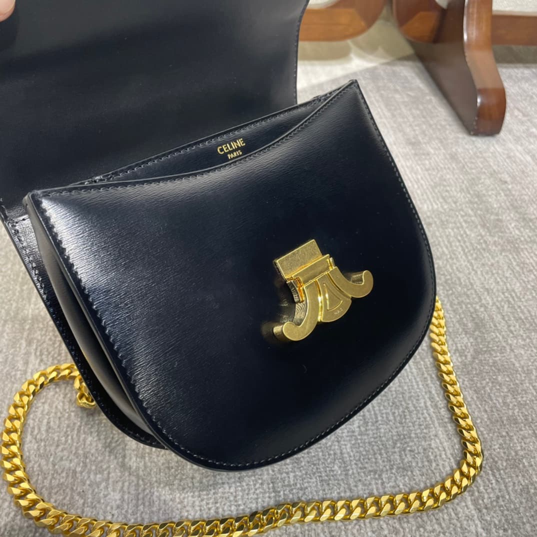 Celine Teen Besace Clea Bag in Shiny Black Calfskin Leather High