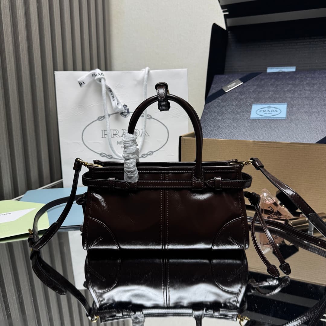 Prada Bonnie leather mini handbag Calfskin leather 1BA486 Dark Brown High