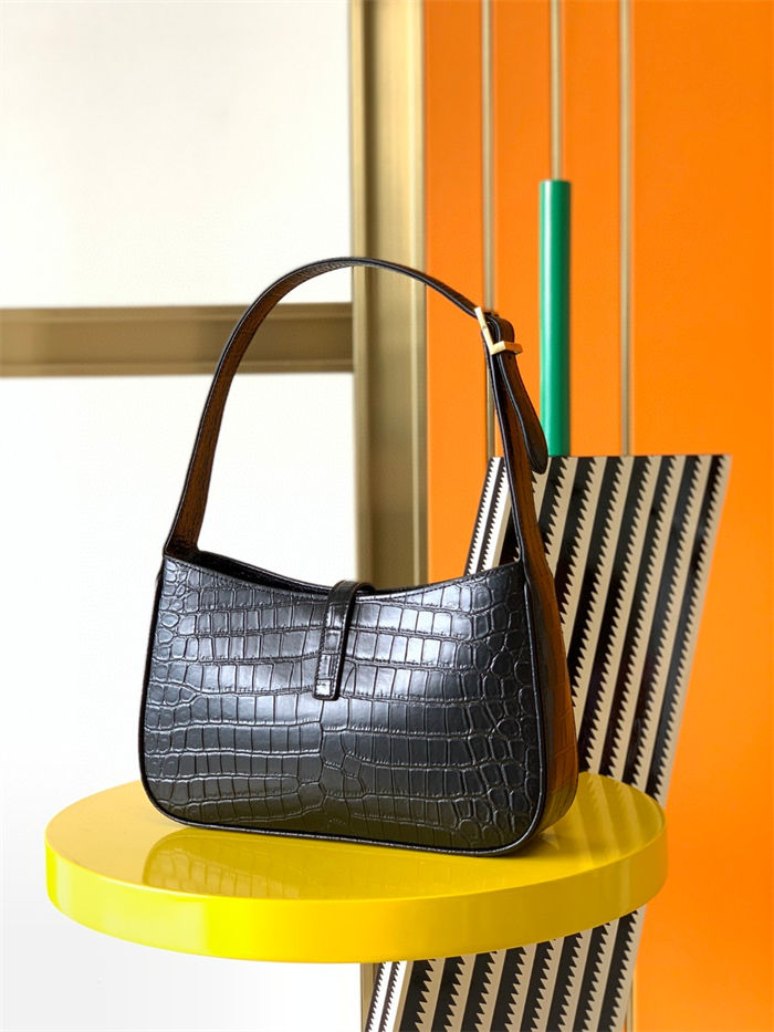 LE 5 À 7 HOBO BAG IN CROCODILE-EMBOSSED SHINY LEATHER High