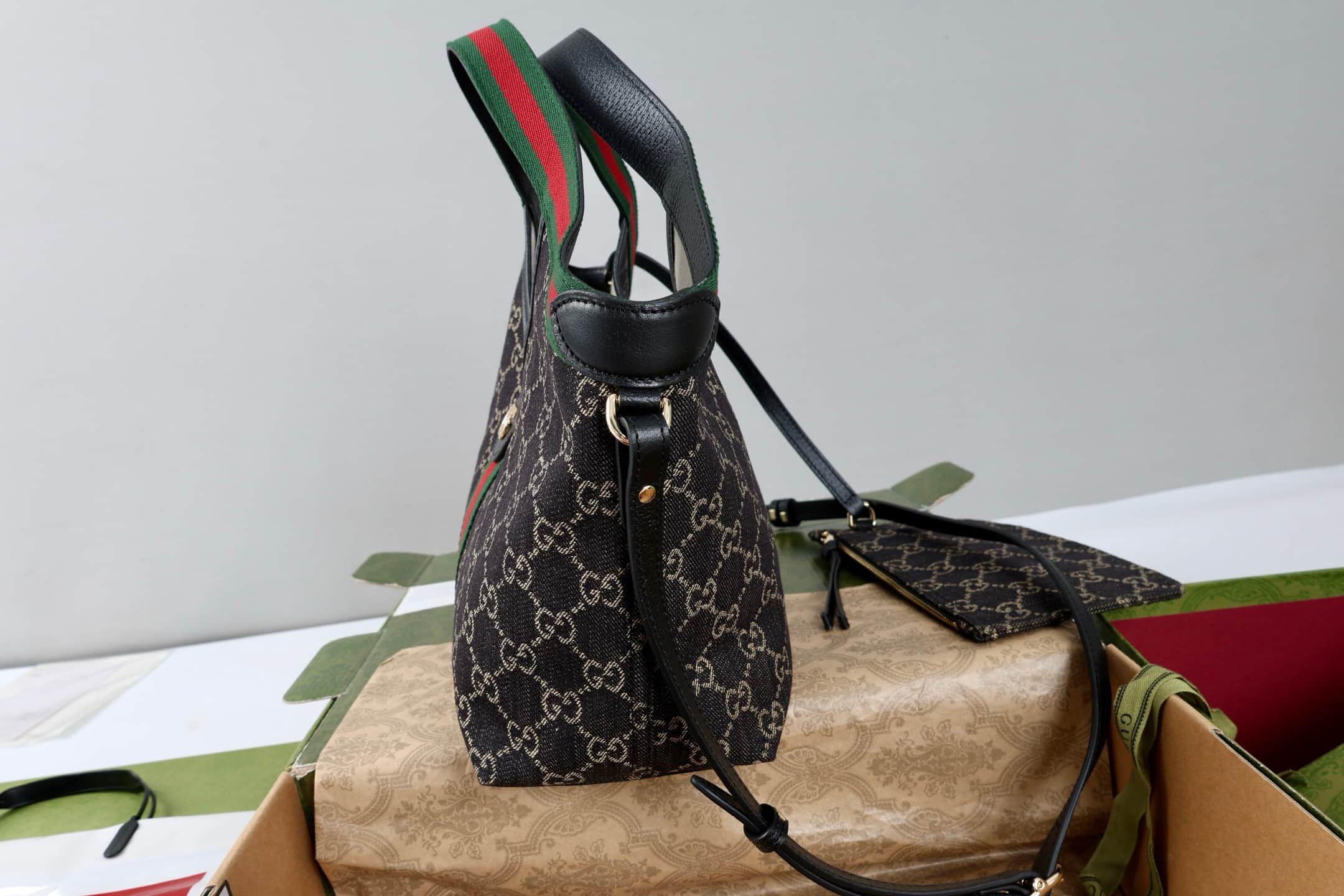 Gucci Giglio small tote bag 860845 black and white GG denim High