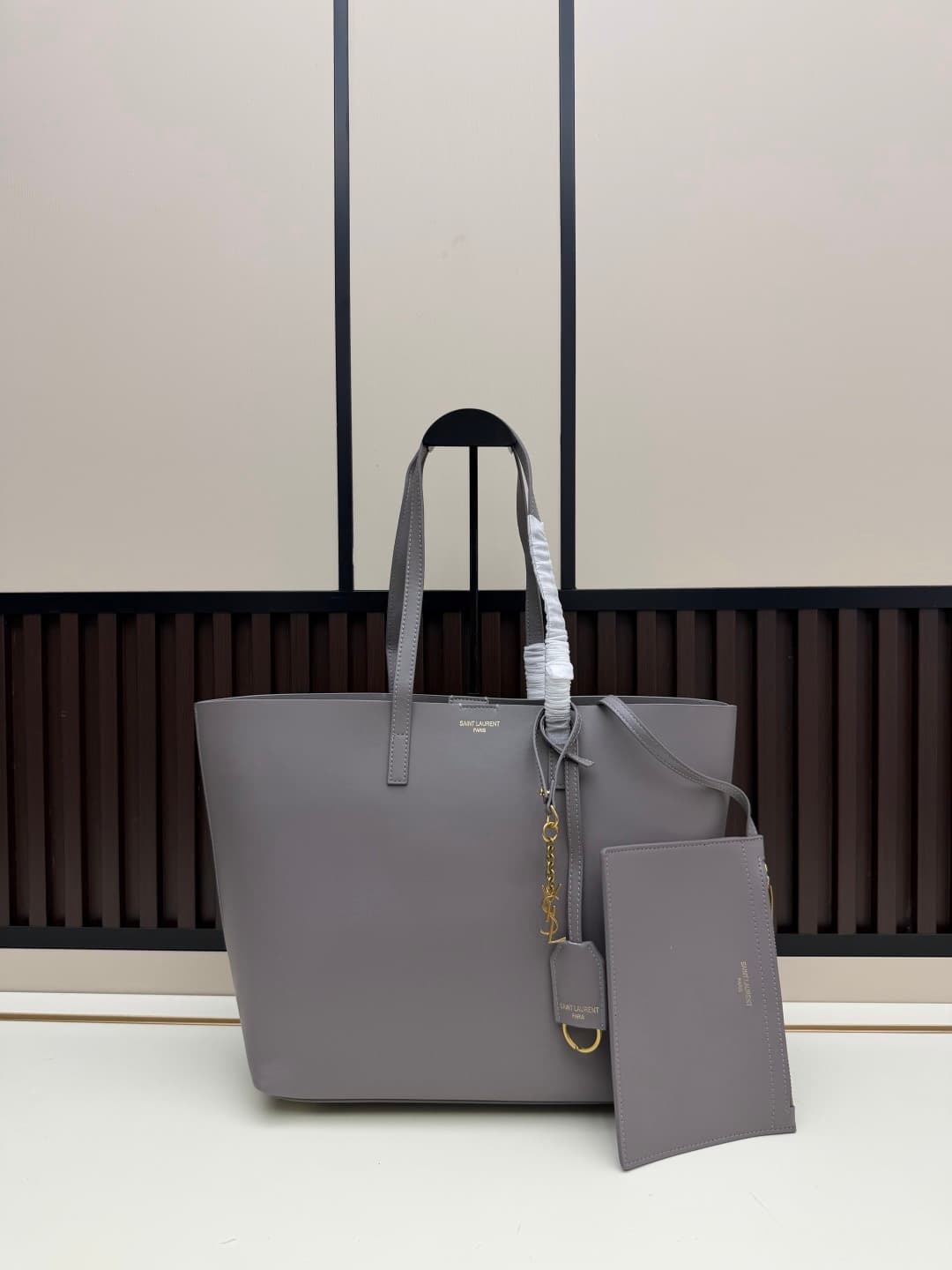 Saint Laurent Shopping Bag in Grey Leather High