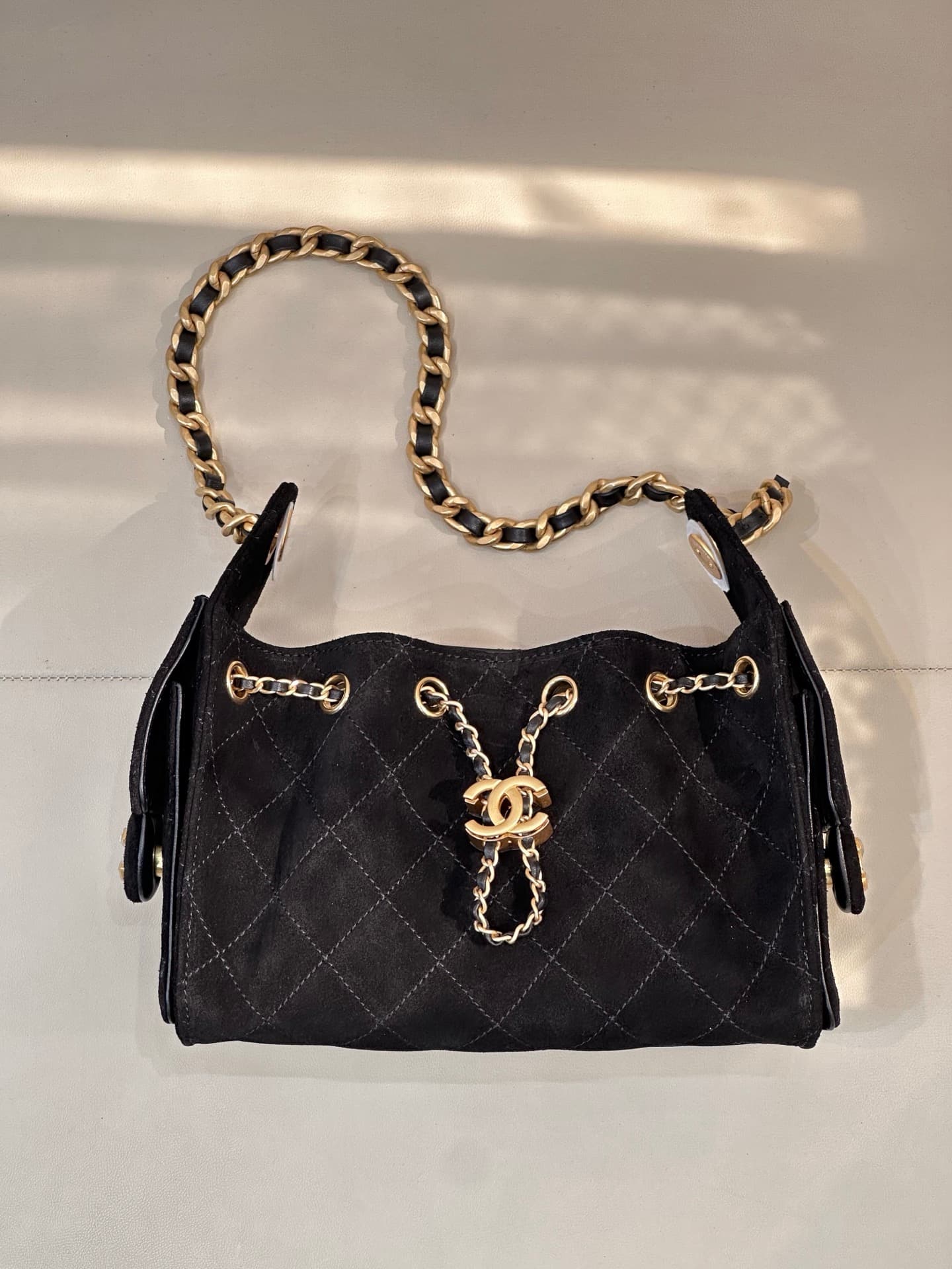 CHANEL 25 Mini Handbag AS5631 Suede &Gold-tone Metal Black TOP