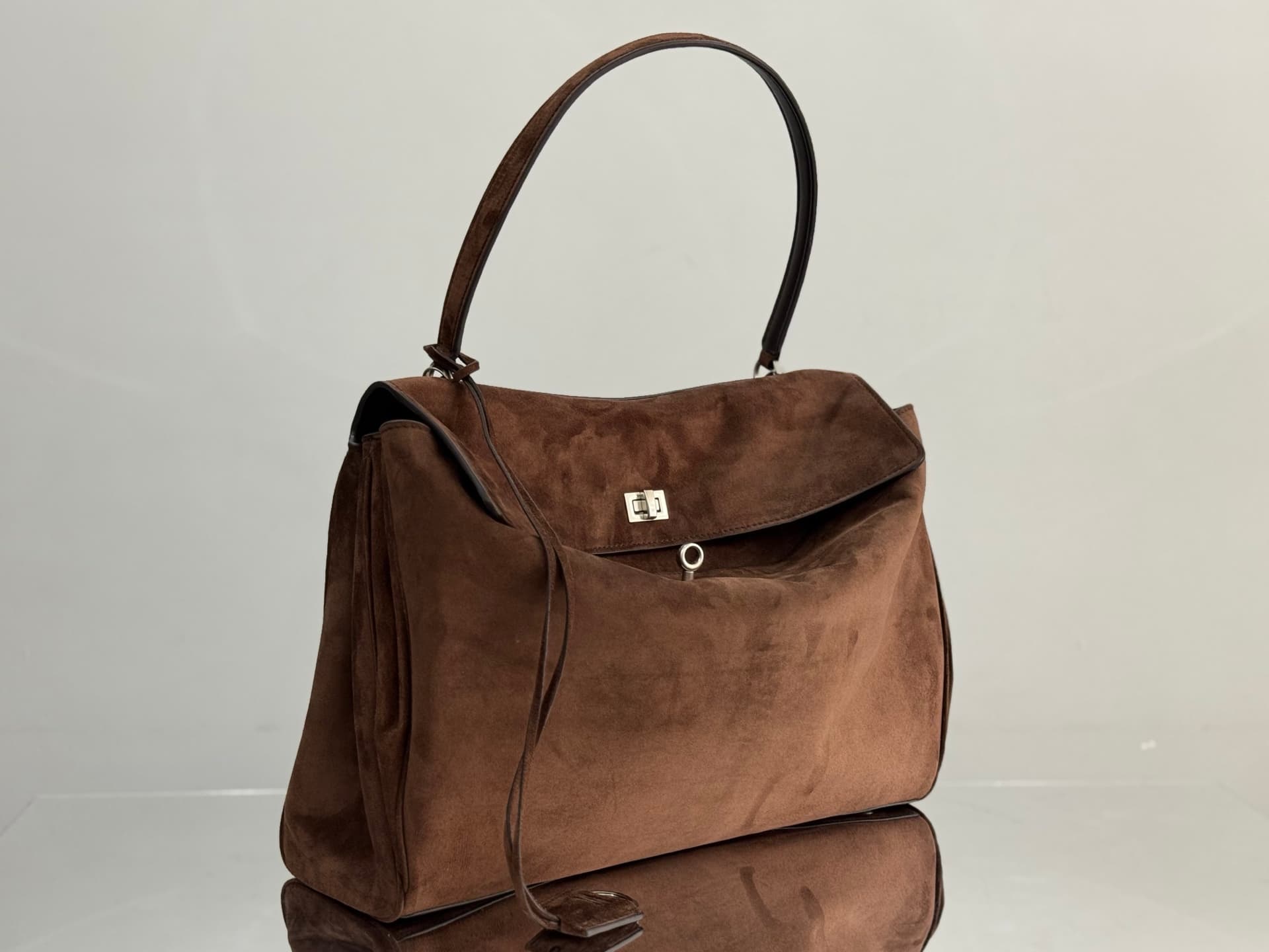 Balenciaga Rodeo Large Bag in Light Espresso Waxed Suede Calfskin With Silver-Tone Metal TOP