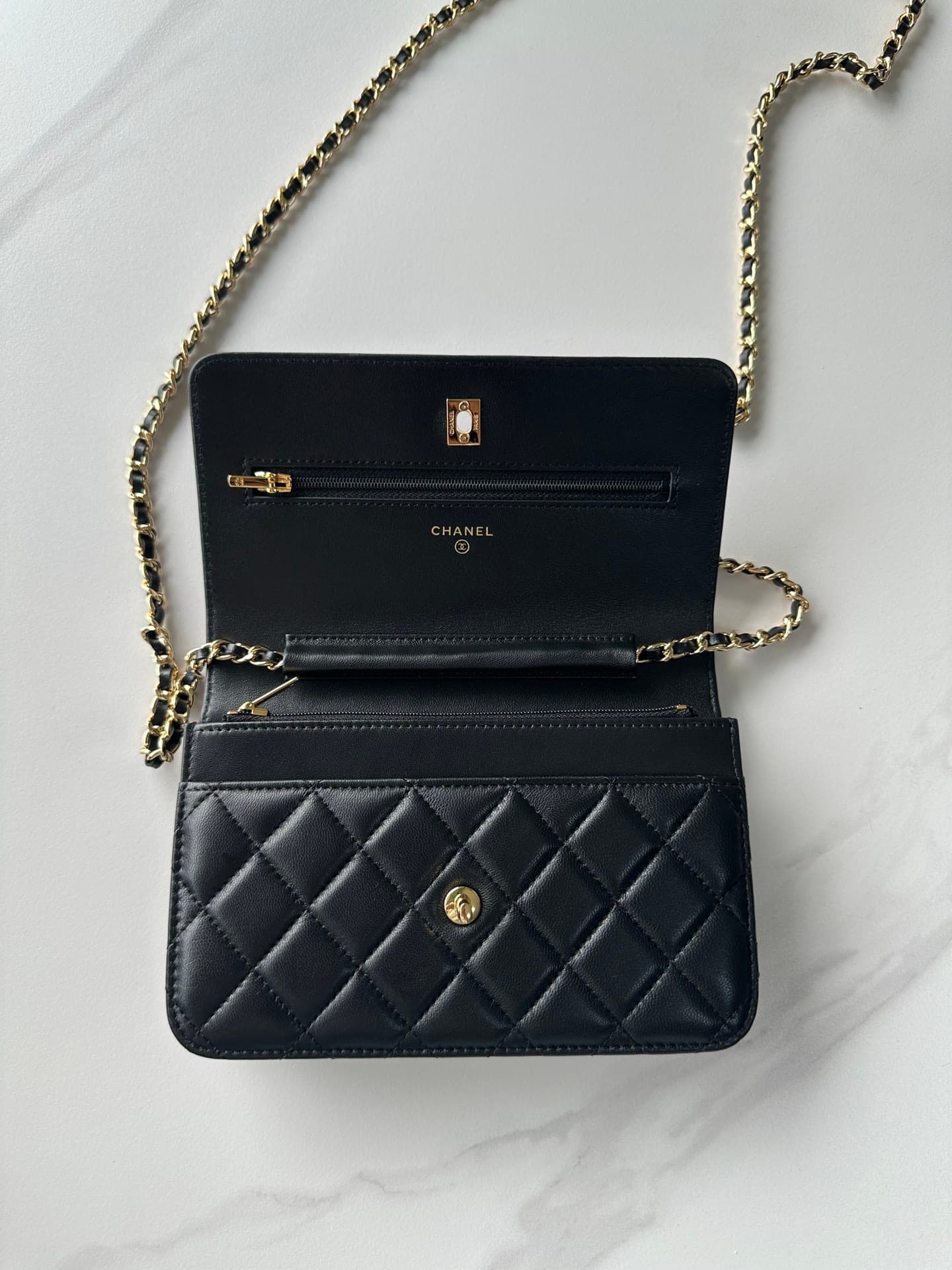 Chanel Classic Wallet on Chain Shiny Lambskin & Gold-Tone Metal AP4241 Black High