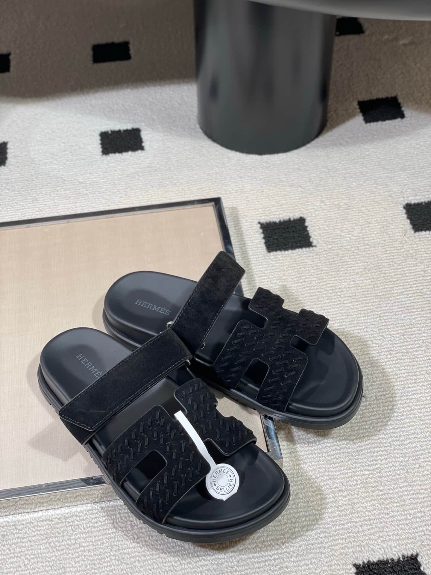 Hermès Chypre sandals in black braided suede Women Men