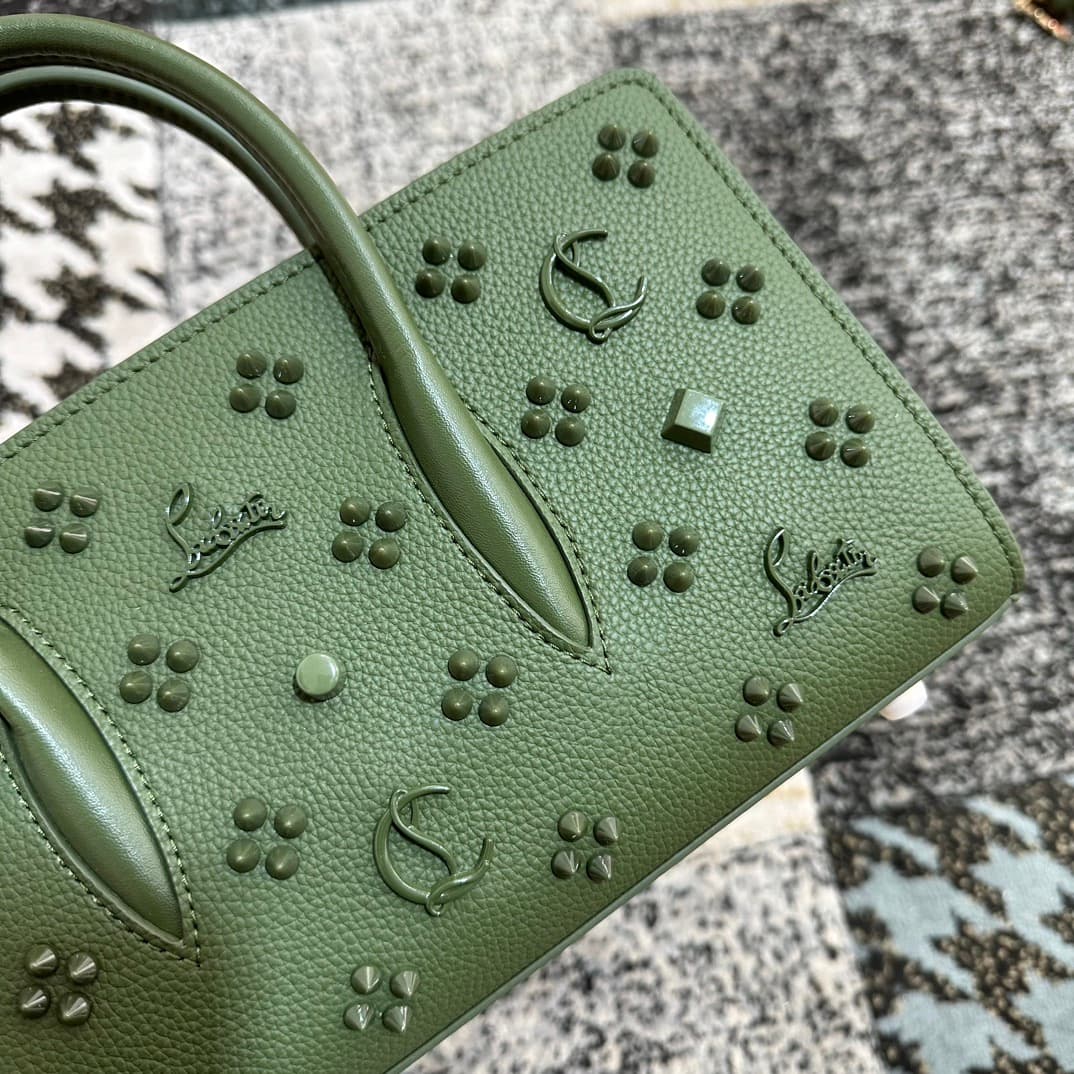 Christian Louboutin Paloma leather tote bag in Green with spikes &studs High