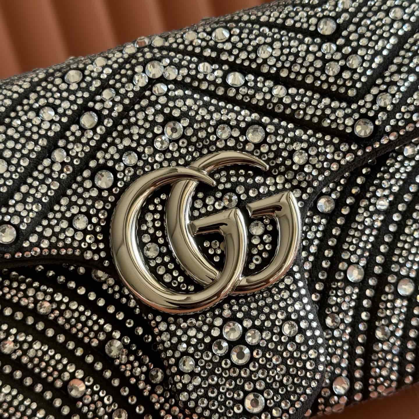 Gucci GG Marmont Shoulder Bag Black / Crystal 837267 High
