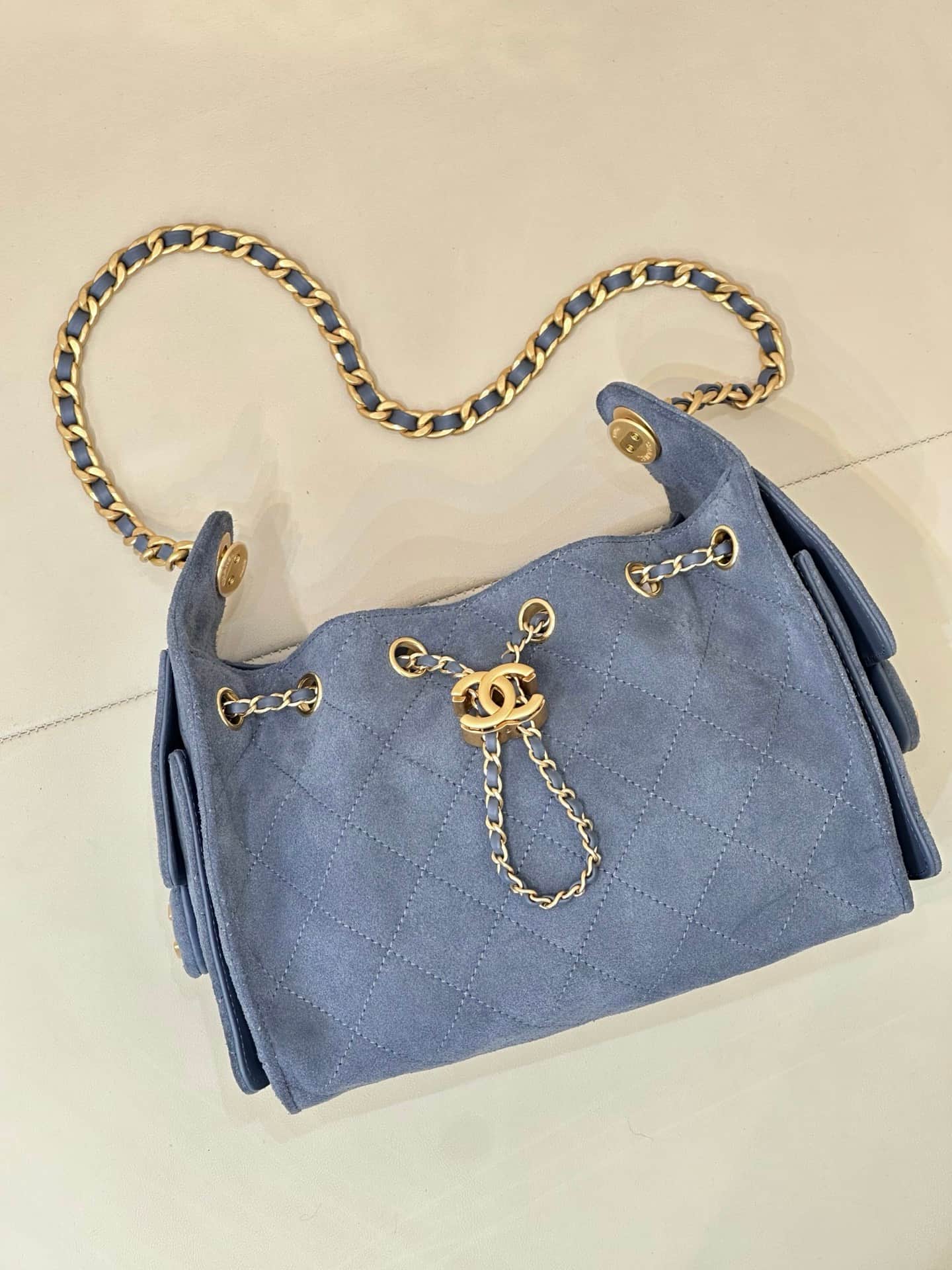 CHANEL 25 Mini Handbag AS5631 Suede &Gold-tone Metal Drak Blue TOP