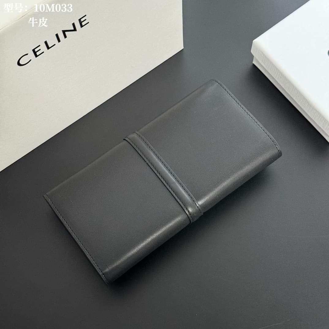 Celine Wallet 16 in black satinated calfskin leather 10M033 High