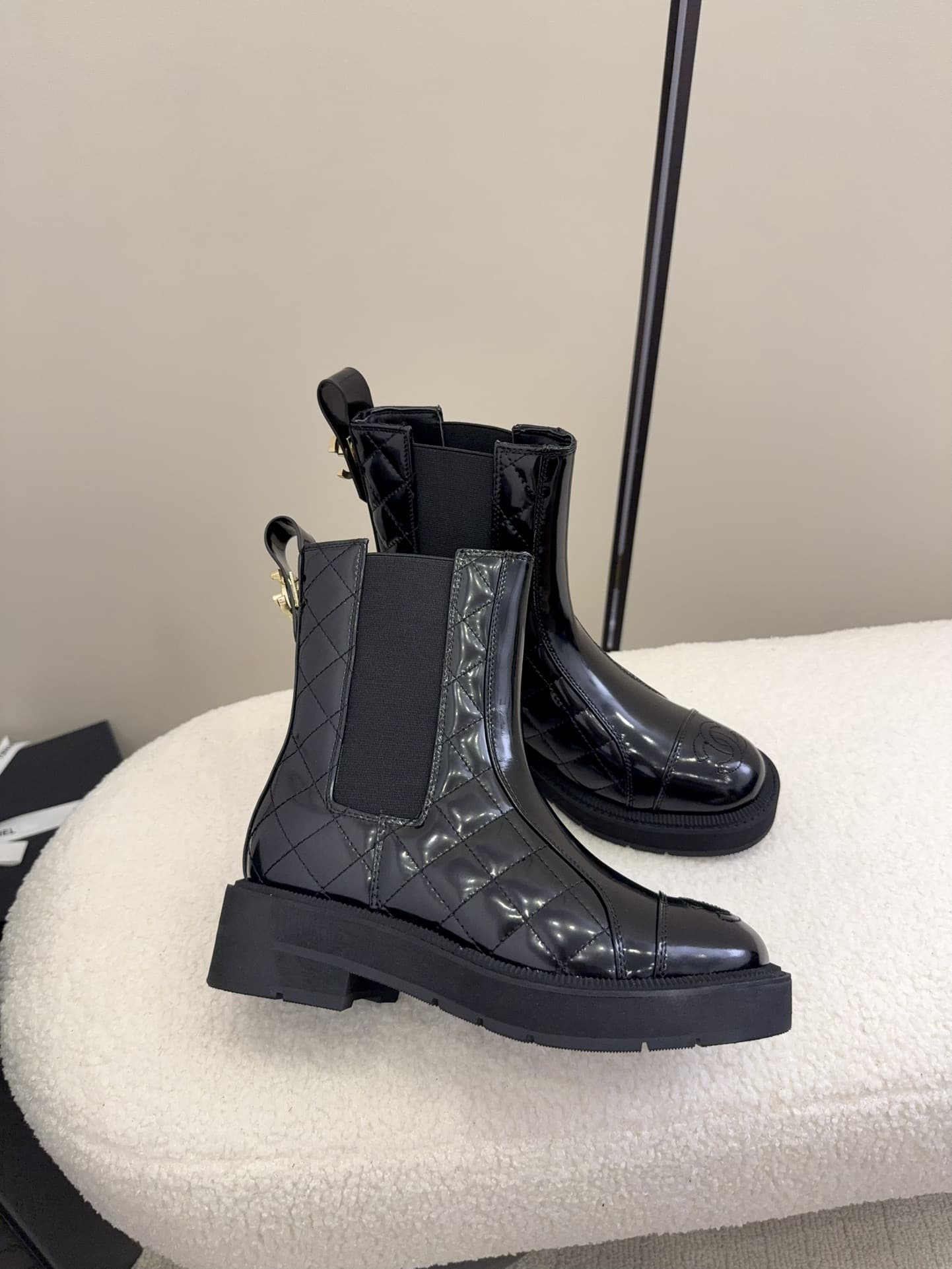Chanel Oily Calfskin Quilted Low Boots Shoes Women