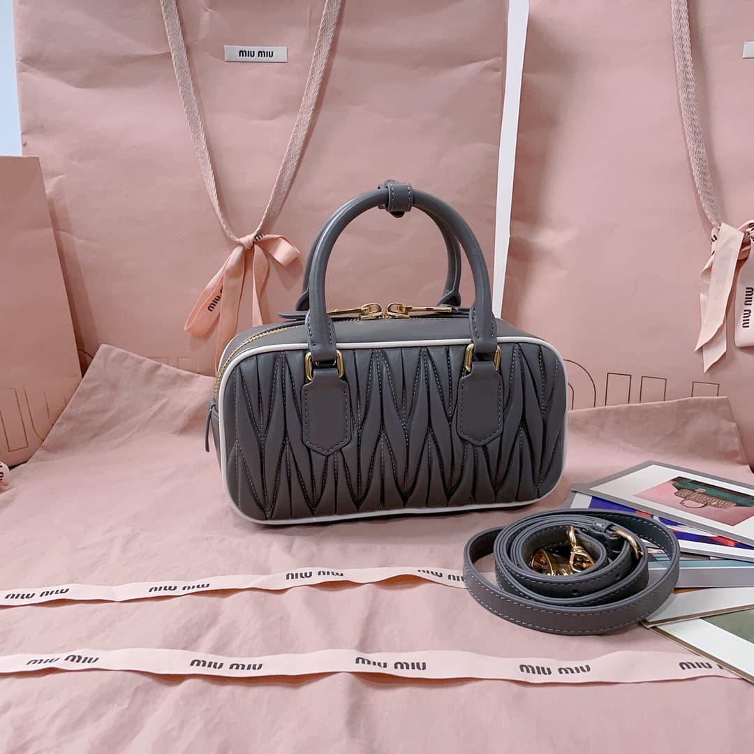 Miu Miu Arcadie matelassé nappa leather bag 5BB142 Grey High