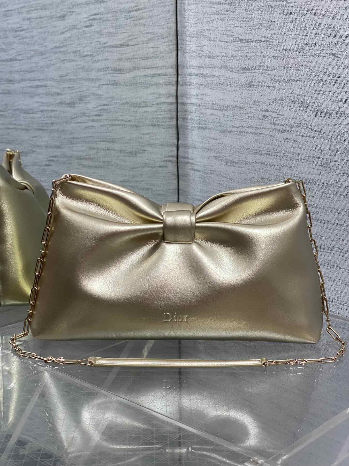 Medium Dior Bow Bag Champagne Gold Leather High