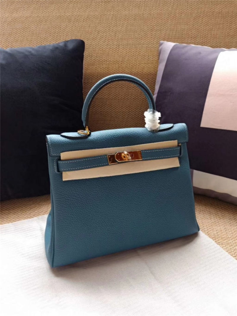 Hermes Kelly 25/28 Retourne Bag Calfskin In Bleu High