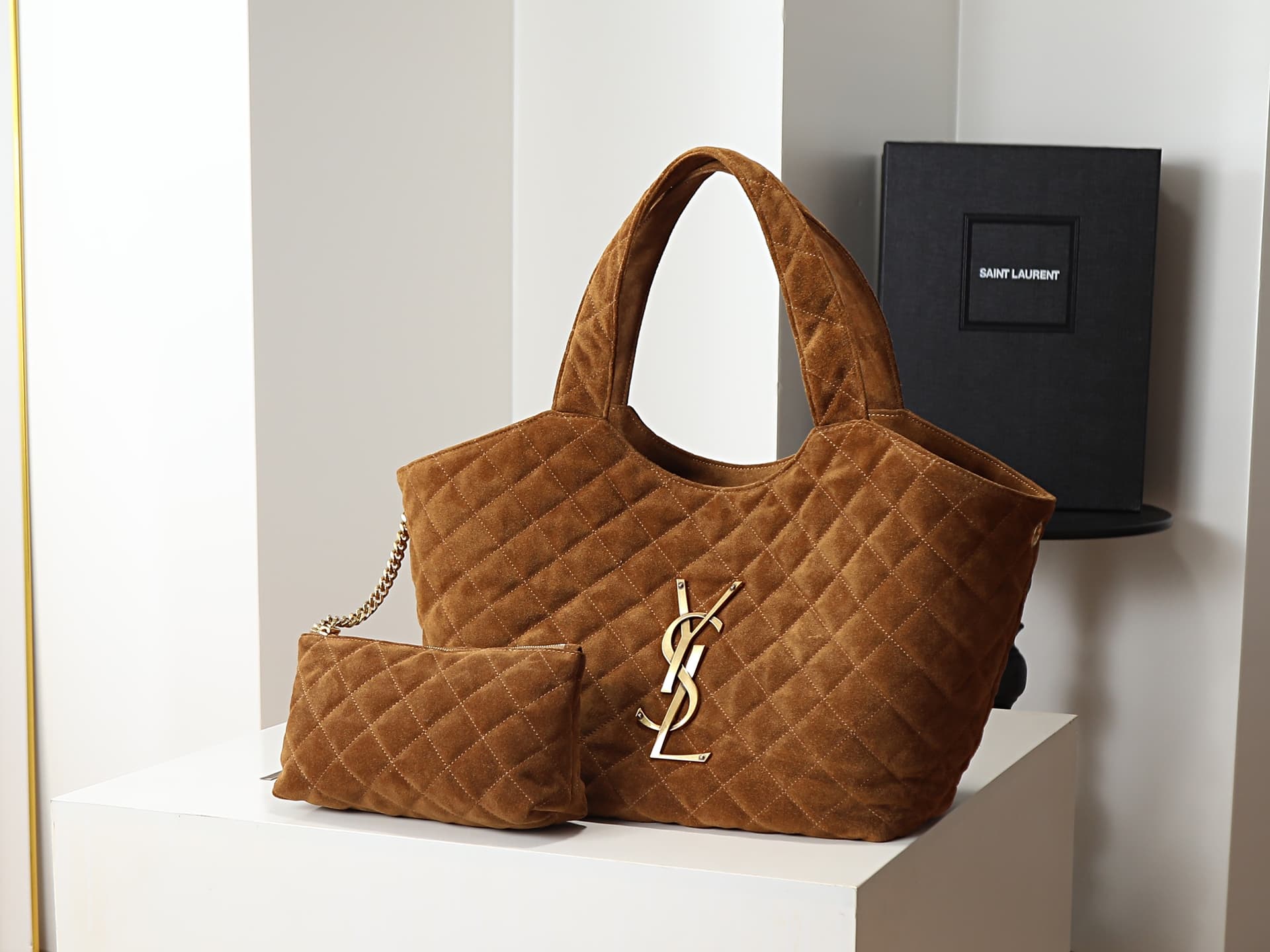 Saint Laurent ICARE Medium in quilted suede CARAMEL COGNAC 858191 TOP