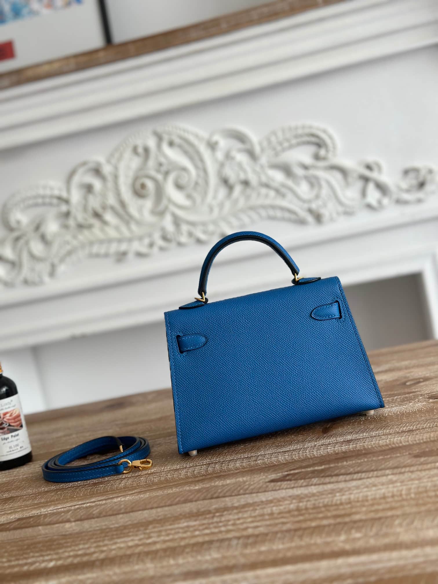 Hermes Kelly Mini II Bag Epsom Leather WAX Bleu Hydra High