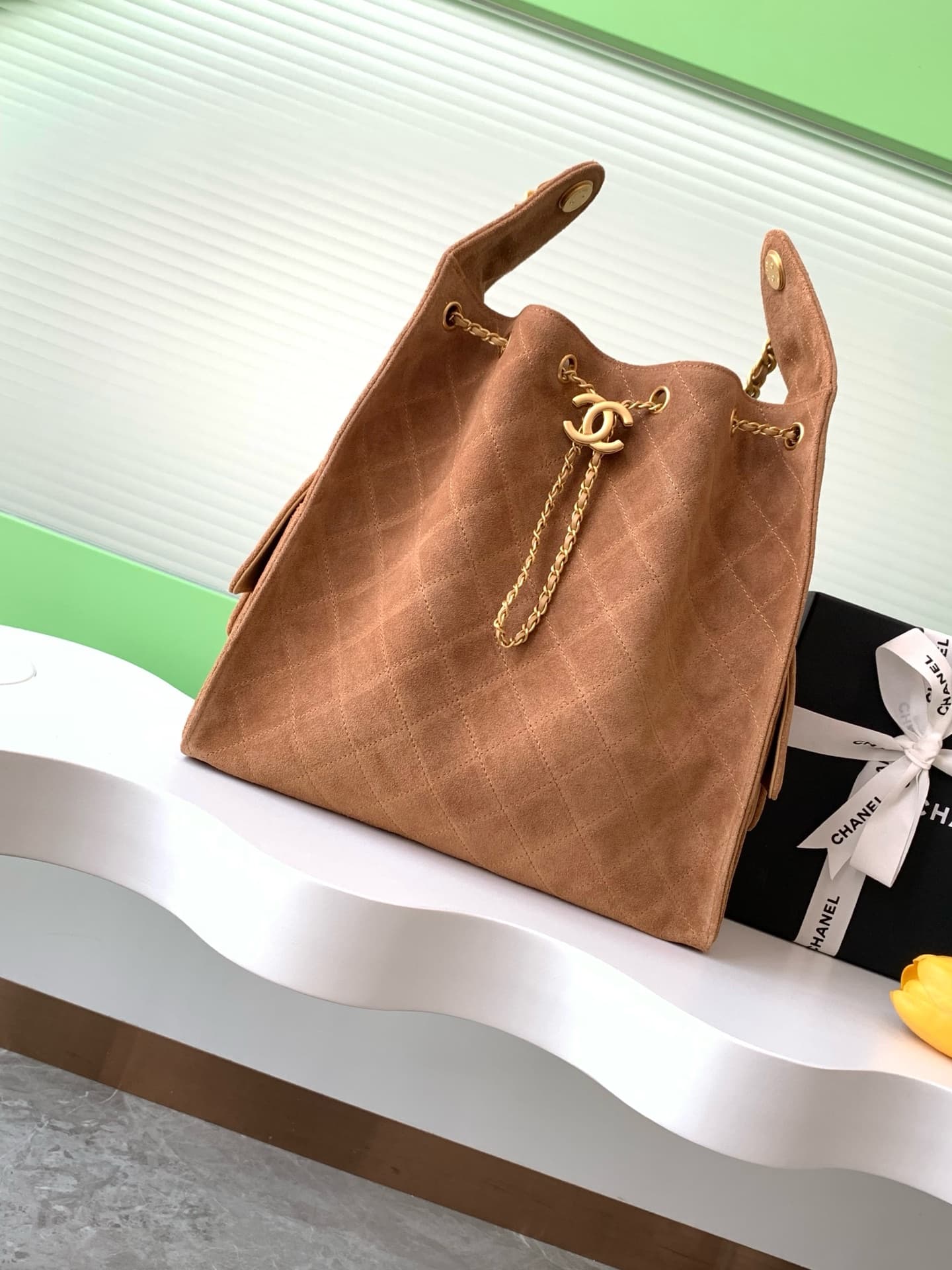Chanel 25 Medium Hobo Medium handbag AS5311 Suede & Gold-tone Metal Brown High