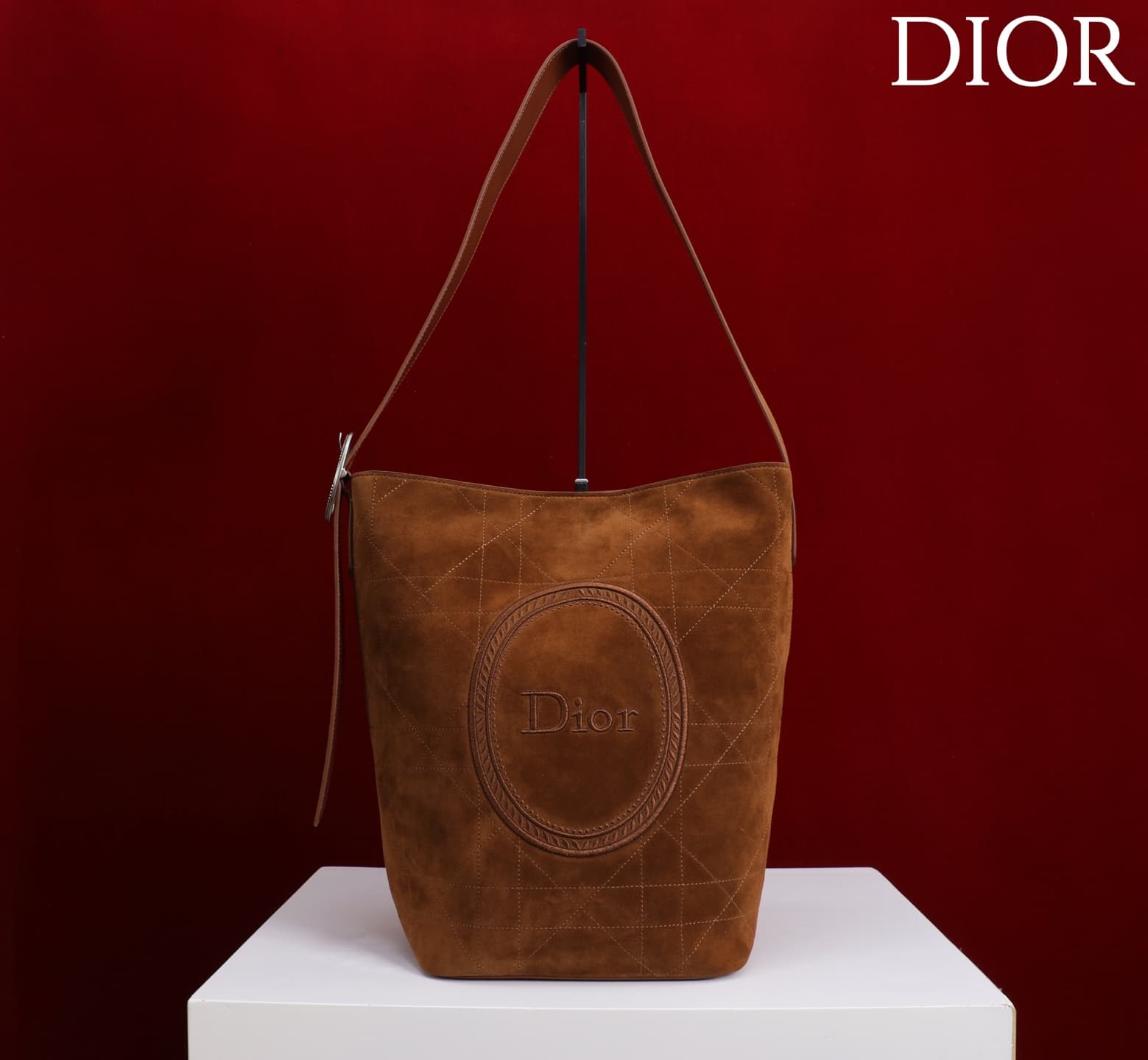 Dior Macrocannage Brown Suede Leather Medium Bucket Bag High
