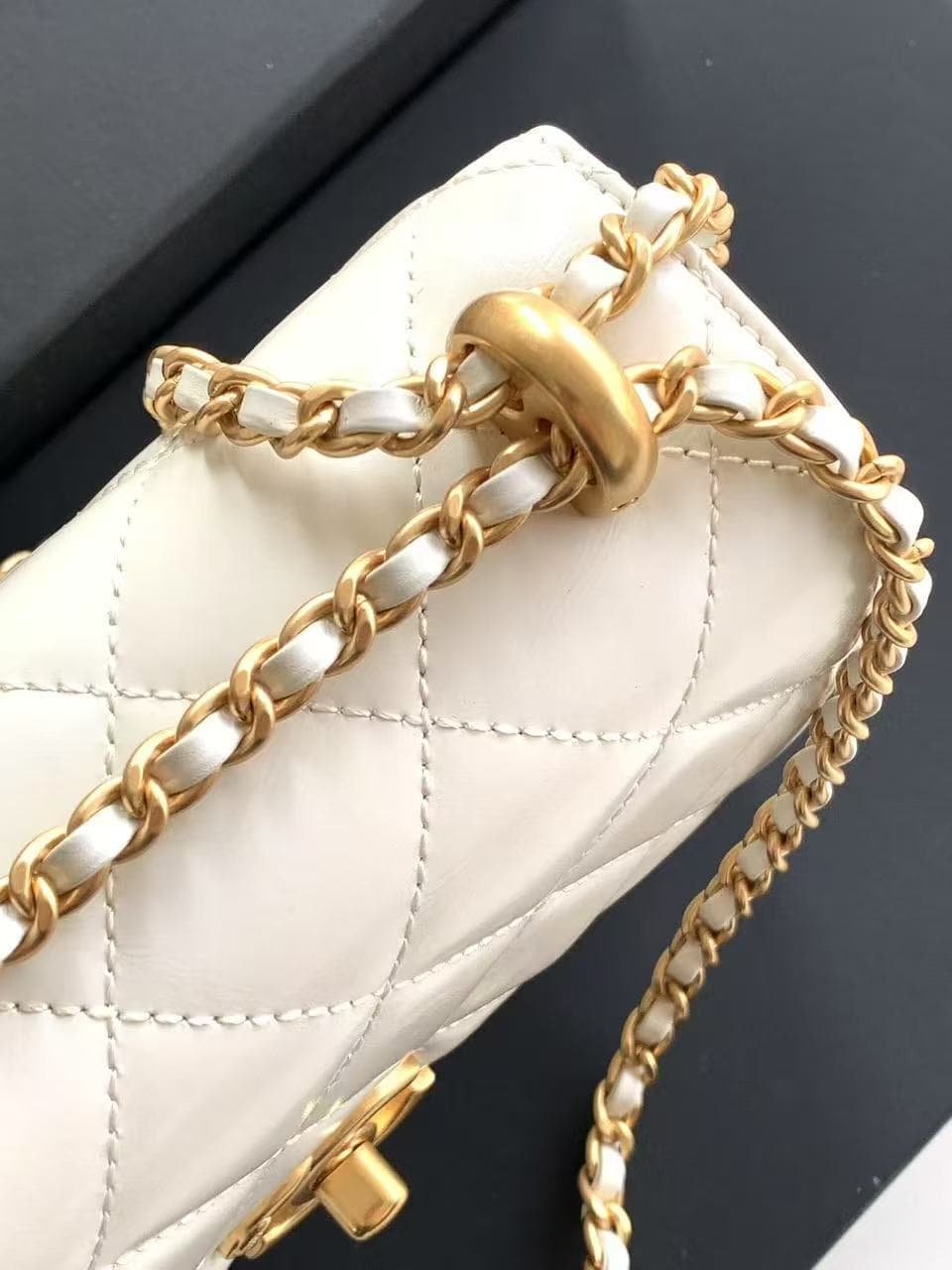 Chanel MINI FLAP BAG Calfskin & Gold-Tone Metal AS2615 White A