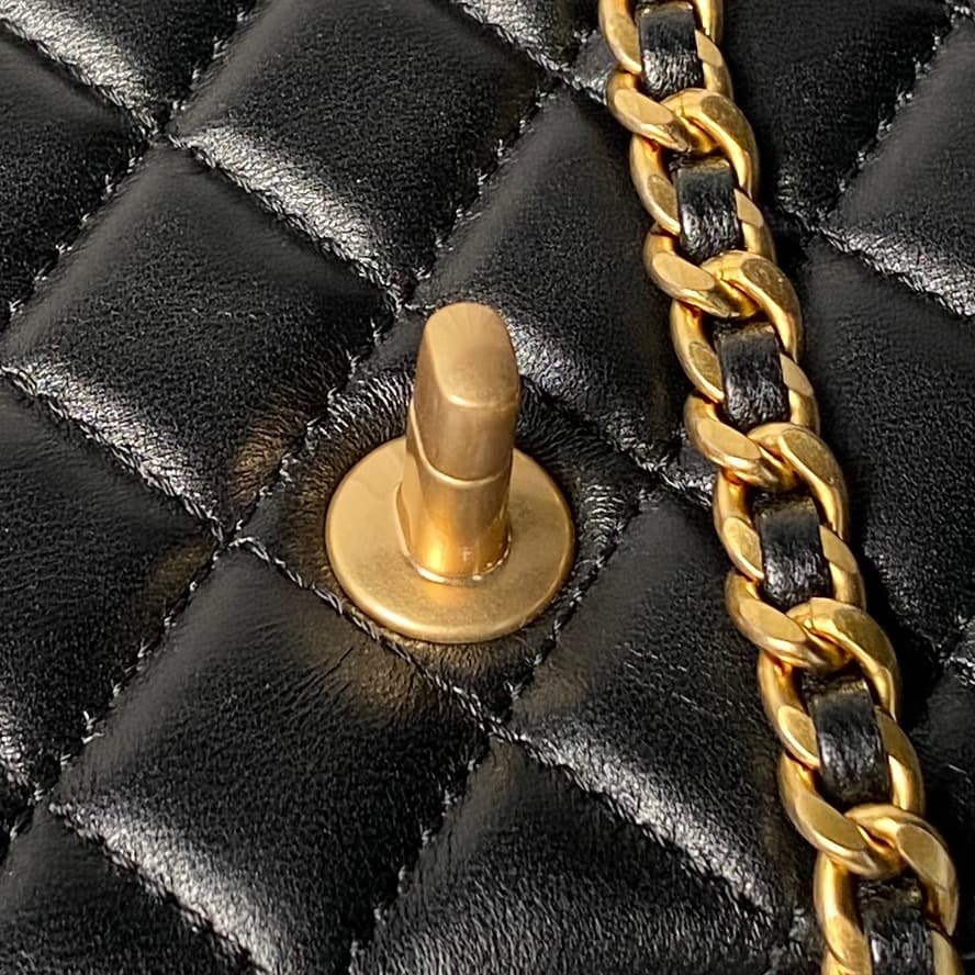 Chanel Small Flap Bag with Top Handle Lambskin& Gold-tone Metal Black AS5814 A