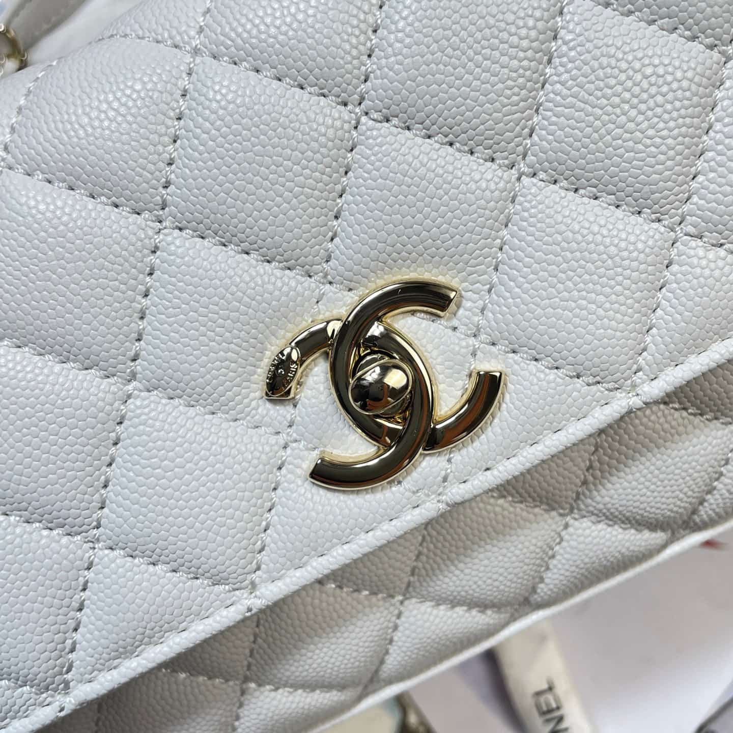 Chanel Maxi Flap Bag with Top Handle Grained Calfskin& Gold-Tone Metal AS6091 White A