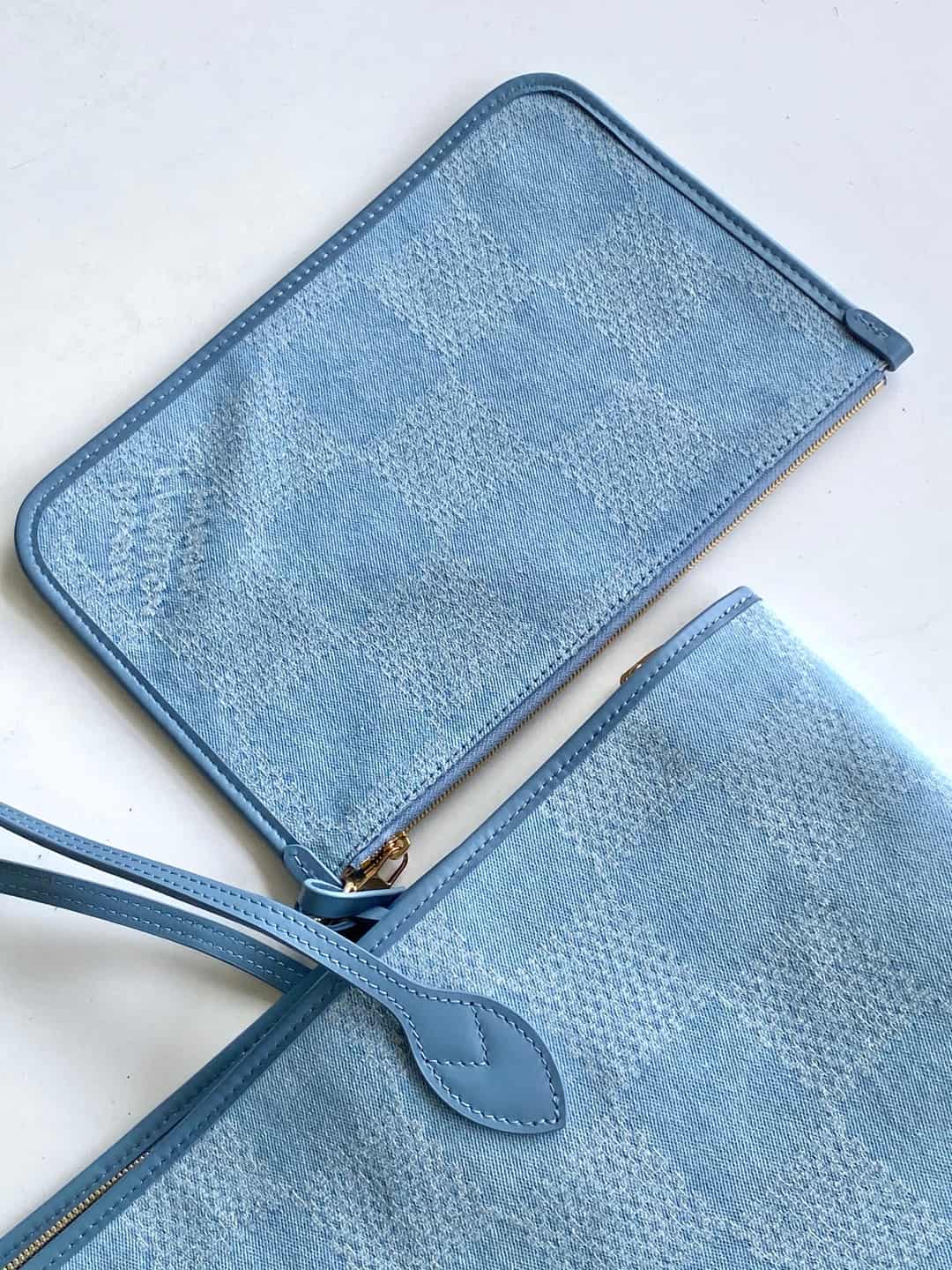 Louis Vuitton Nevereverfull Denim Blue Damier Denim 3D cotton canvas N00198 High